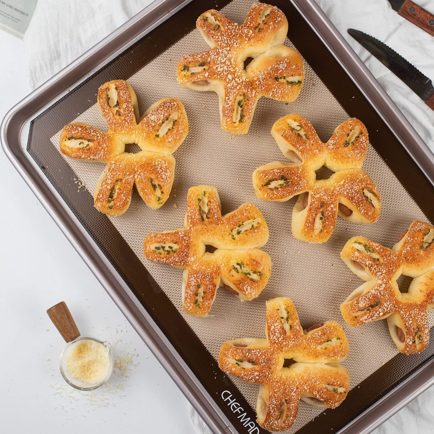 CHEFMADE 17-Inch Silicone Baking Mat with Measurements, Non-stick Heat Resistant Rolling Dough Mat, for Pastry,Pizza, Fondant and Pie Crust Making 11.7" x 16.7" (Brown)