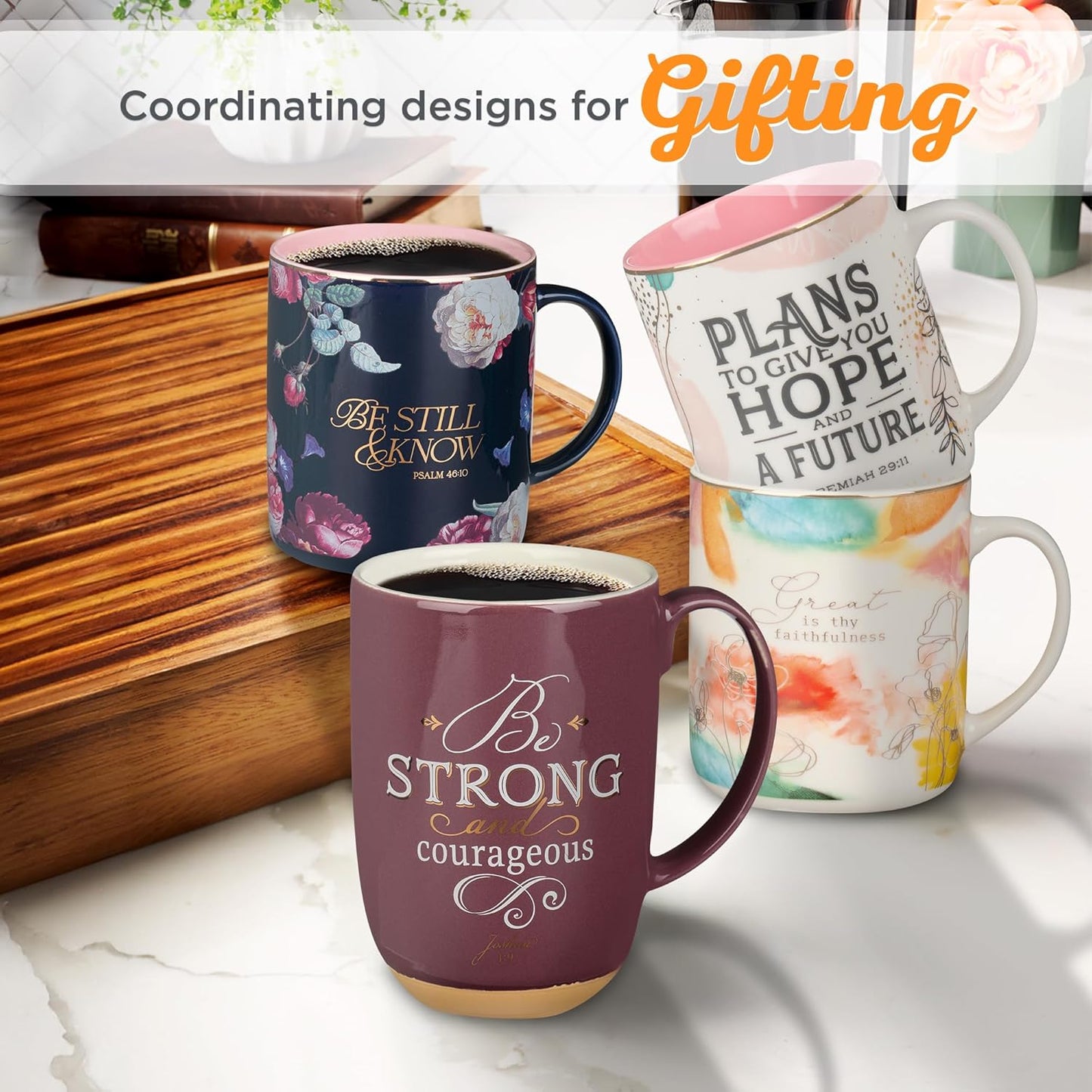 Christian Art Gifts Pastel Floral Ceramic Coffee Mug – 14 oz. Lead and Cadmium-free, Non-Toxic Inspirational Scripture Coffee and Tea Mug for Women with Encouraging Words: Great is Thy Faithfulness