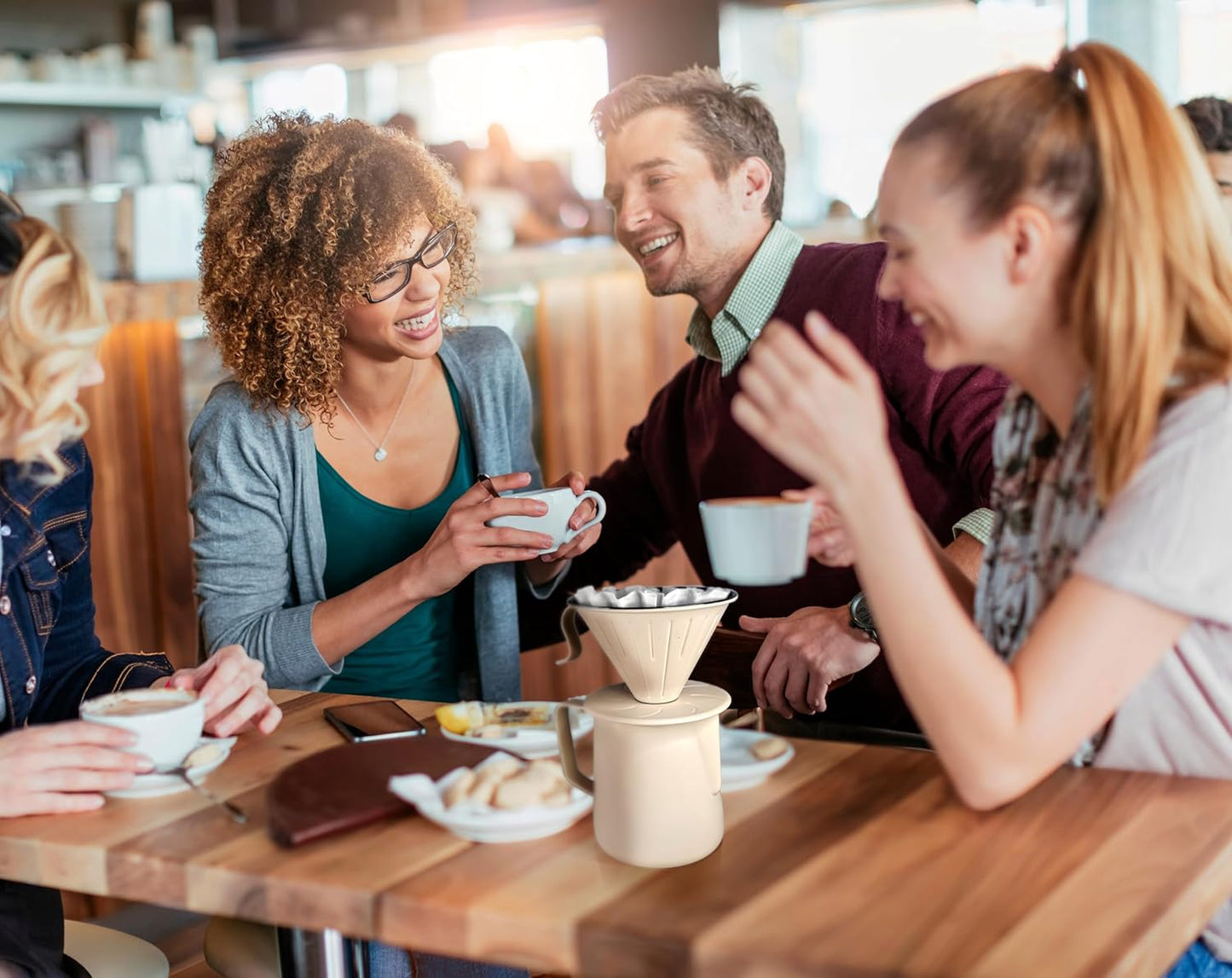 AGOGO Camping Pour Over Coffeemaker Set with Paper Filter Stainless Steel (Cream, 600ml)