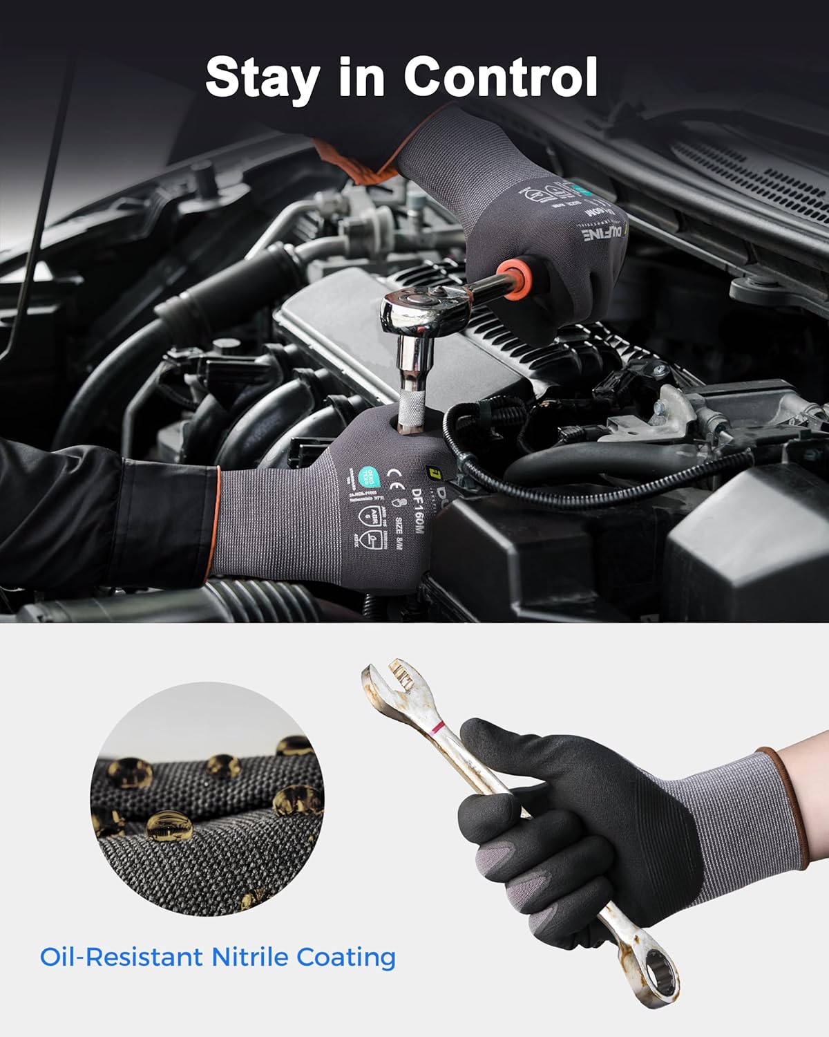 Safety Work Gloves MicroFoam Nitrile Coated-12 Pairs Pack,Red Seamless Knit Nylon Glove with Black Micro-Foam Nitrile Grip,Ideal for General Purpose,Automotive,Home Improvement,Painting(Large)