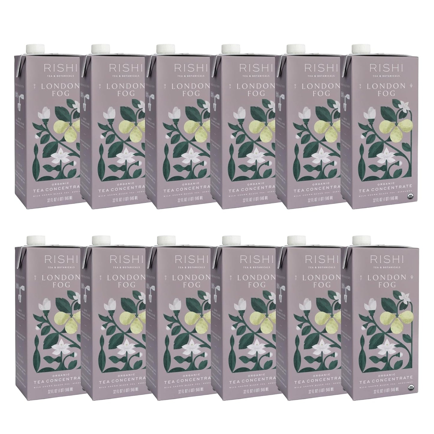 Rishi Tea London Fog Latte - Organic Black Tea Concentrate with Bergamot, Easy-to-Serve Hot or Iced Earl Grey Mix - 32 fl oz Carton, 8 Servings (Pack of 12)