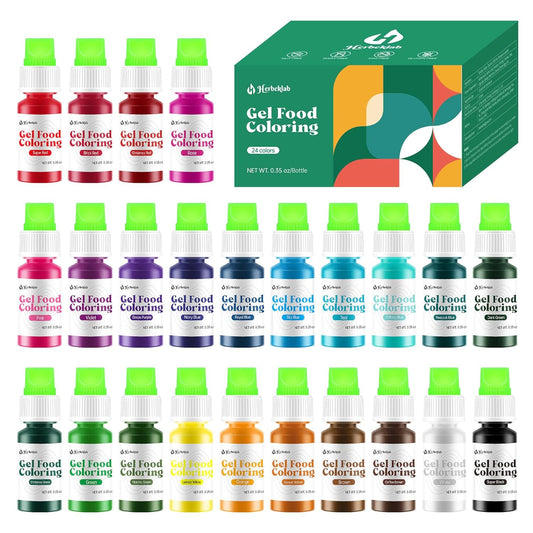 Gel Food Coloring 24 Colors x 0.35 oz Concentrated Gel Based Food Dye Vibrant Icing Colors Neon Food Coloring for Baking Cake Decorating Cookies Fondant, 10g / Bottle