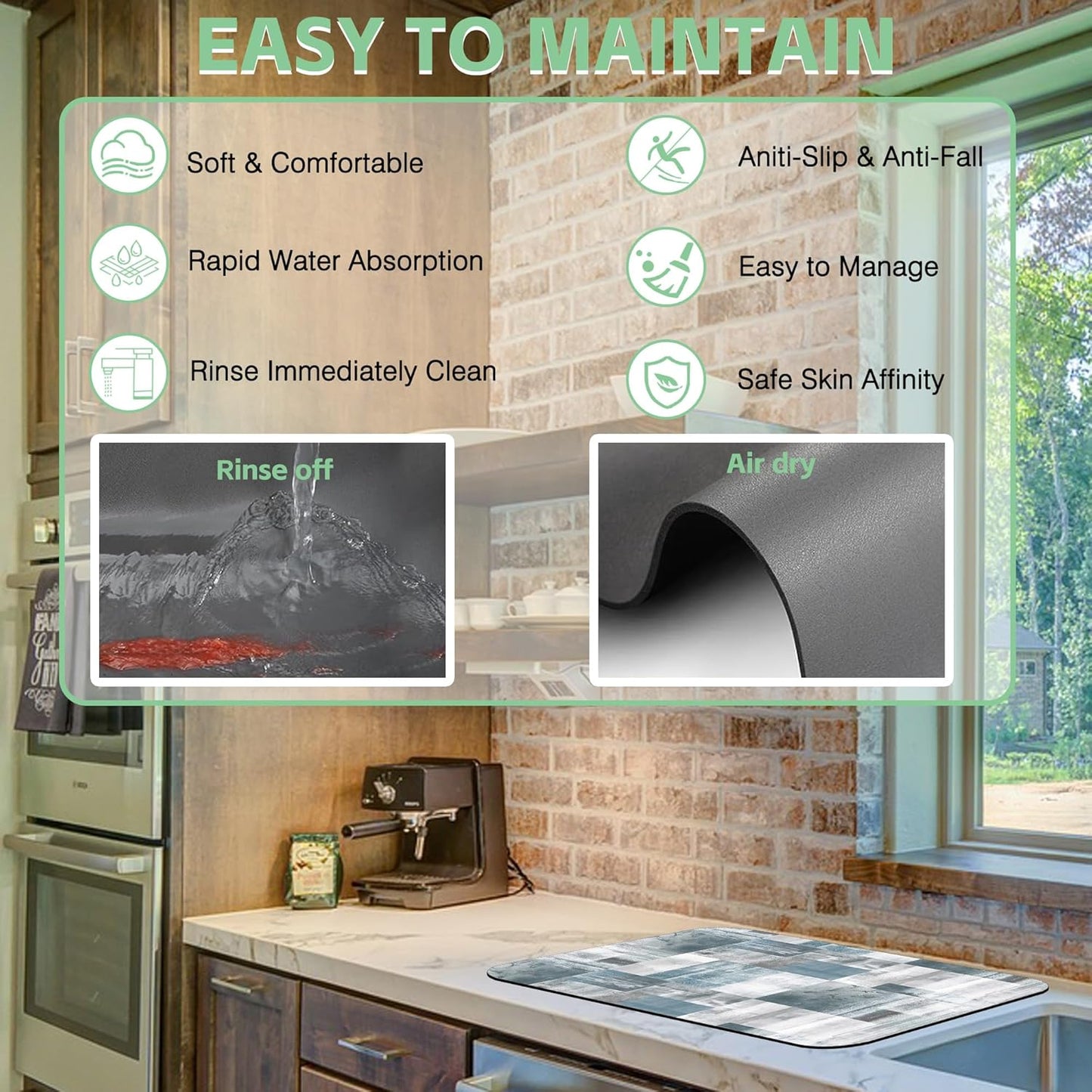 Dish Drying Mat Blue Grey Abstract Art Dish Drying Pad,16"X24" Bsorbent Coffee Mat for Sink Dishes or Under Rack Kitchen Counter Accessories Absorbent Hide Stain Rubber Backed Drying Mat