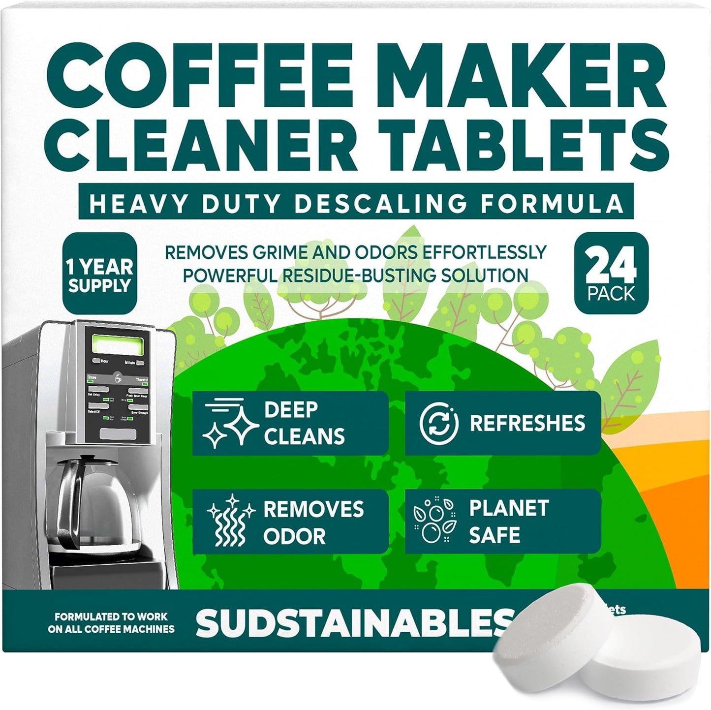 Coffee Maker Cleaner Tablets – Descaling & Cleaning Solution for Coffee Makers, Pot, Espresso Machines – Compatible with Breville, Miele, Keurig, DeLonghi, Nespresso & More – Removes Stains & Oils