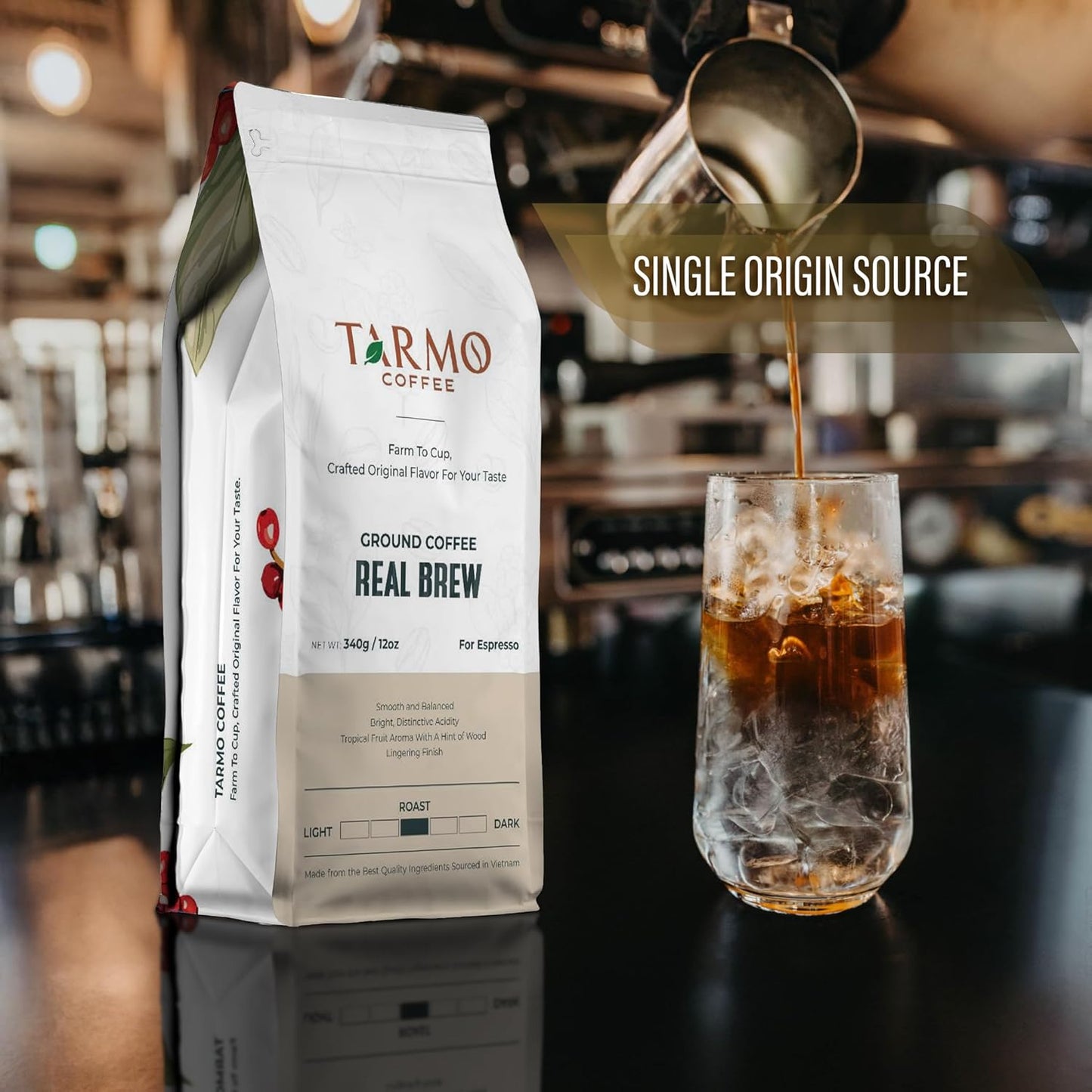 TARMO - REAL BREW | Low Acid 100% ARABICA Ground Coffee | Specialty Vietnamese Coffee | Single Origin Medium Roast | Coffee Ground 12 Oz Bag