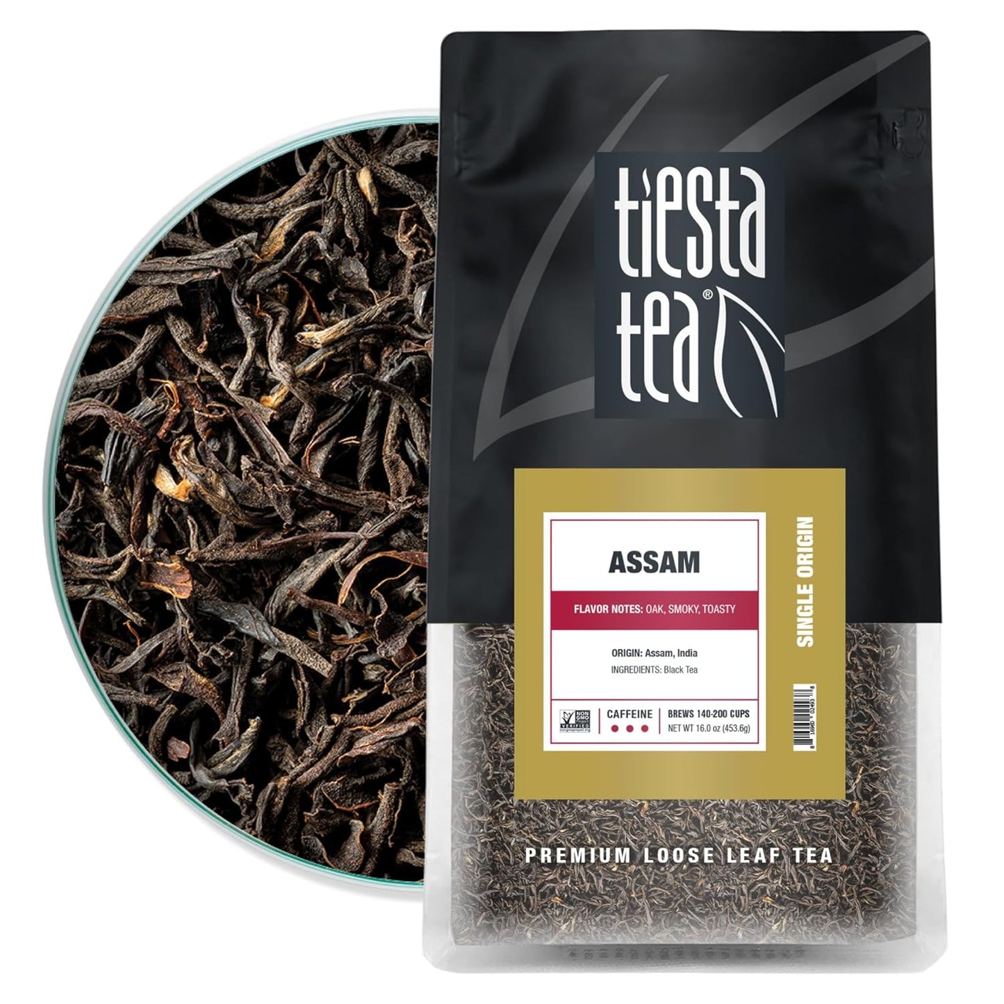 Tiesta Tea - Assam Black Tea, Loose Leaf, Single Origin Premium Black from India, High Caffeinated, Make Hot or Iced & Brews Up to 200 Cups, Pure Unblended, 16oz Resealable Bulk Pouch