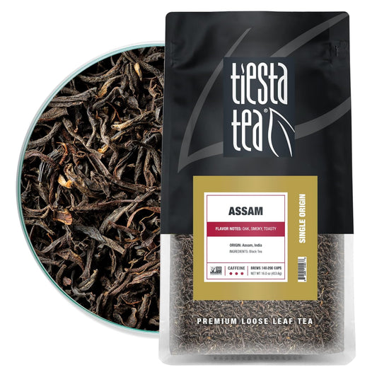 Tiesta Tea - Assam Black Tea, Loose Leaf, Single Origin Premium Black from India, High Caffeinated, Make Hot or Iced & Brews Up to 200 Cups, Pure Unblended, 16oz Resealable Bulk Pouch