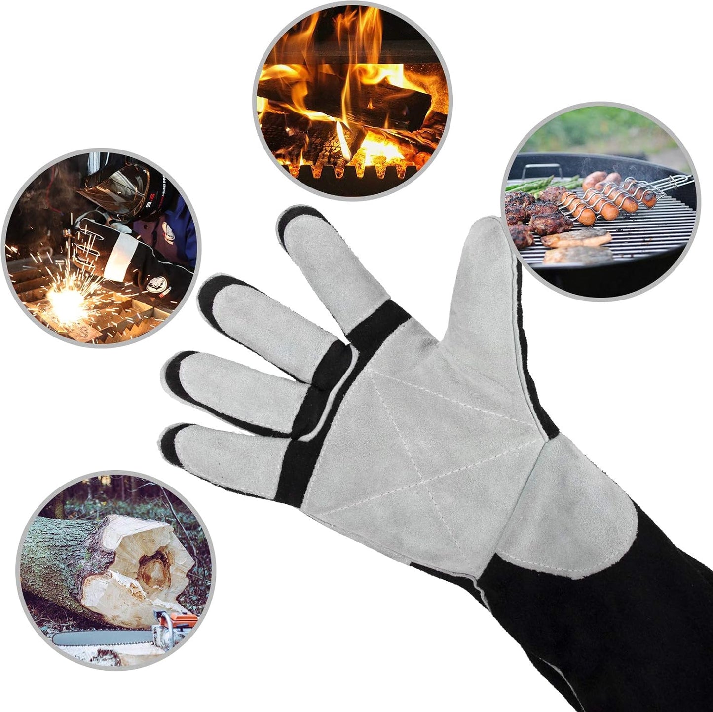YESWELDER 16 Inches,932℉,Leather Forge MIG Welding Gloves, with Kevlar Stitching Heat/Fire Resistant, Palm Reinforcements, Black-Gray