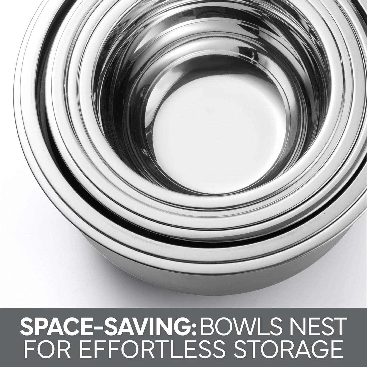 COOK WITH COLOR Stainless Steel Mixing Bowls Set with Lids - Nesting Bowls with Non-Slip Bottom, Grey, 12 Pieces