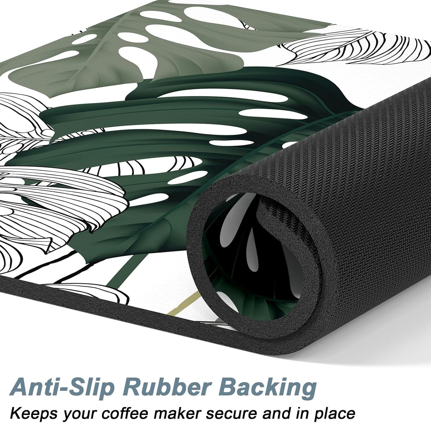 Rnivvi Coffee Mat, 12" x 19" Cute Coffee Bar Mats for Espresso Machine Station Accessories and Organizer, Hide Stain Rubber Backed Absorbent Dish Drying Pad for Kitchen Counter, Tropical Leaves