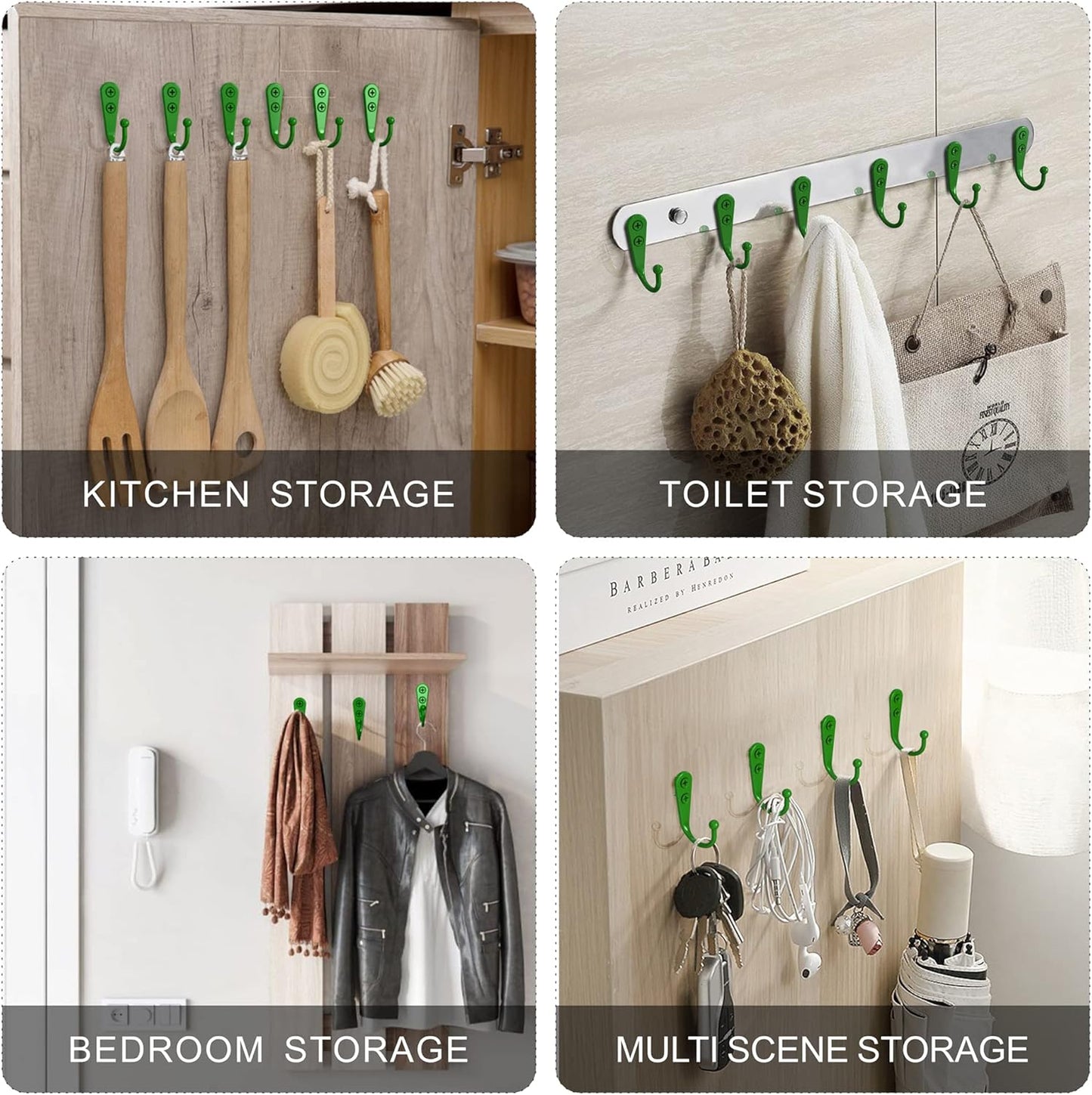 15 Pcs Coat Hooks, Hanger Hook with 30 Pieces Screws for Hanging Hat, Towel, Key, Robe, Coats, Scarf, Bag, Cap, Coffee Cup, Mugs(Green)