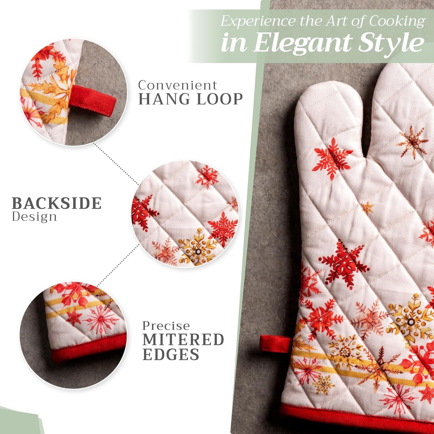 Maison d' Hermine 100% Cotton Oven Mitt & Pot Holder Set (7.5"x13" & 8"x8") Heat Resistant BBQ Cooking Gloves with Loop, Baking, Grilling, Kitchen, Handling Hot Pans (Crystal Star)