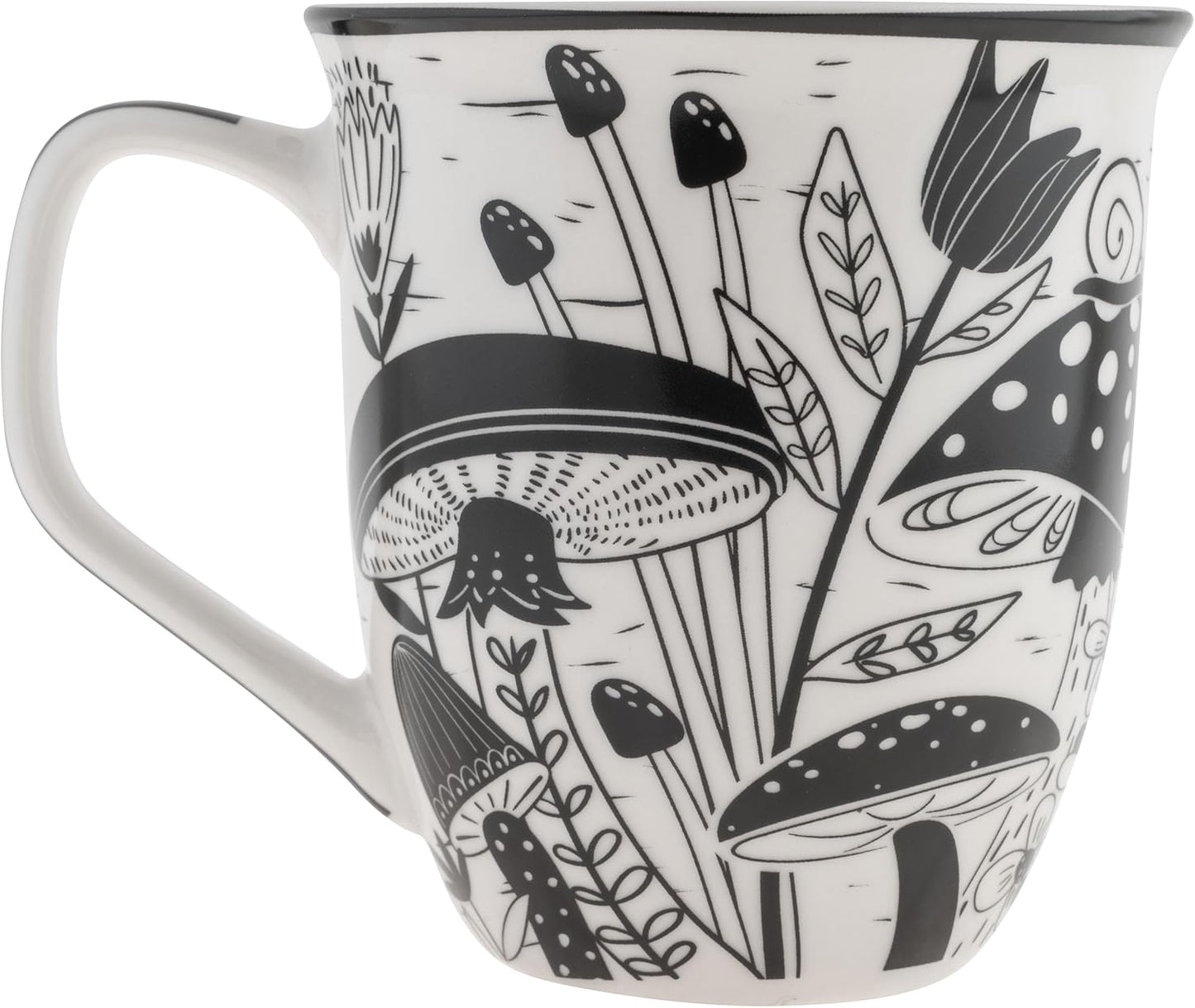 Karma Gifts 14 oz Black and White Boho Mug Mushroom - Cute Coffee and Tea Mug - Ceramic Coffee Mugs for Women and Men