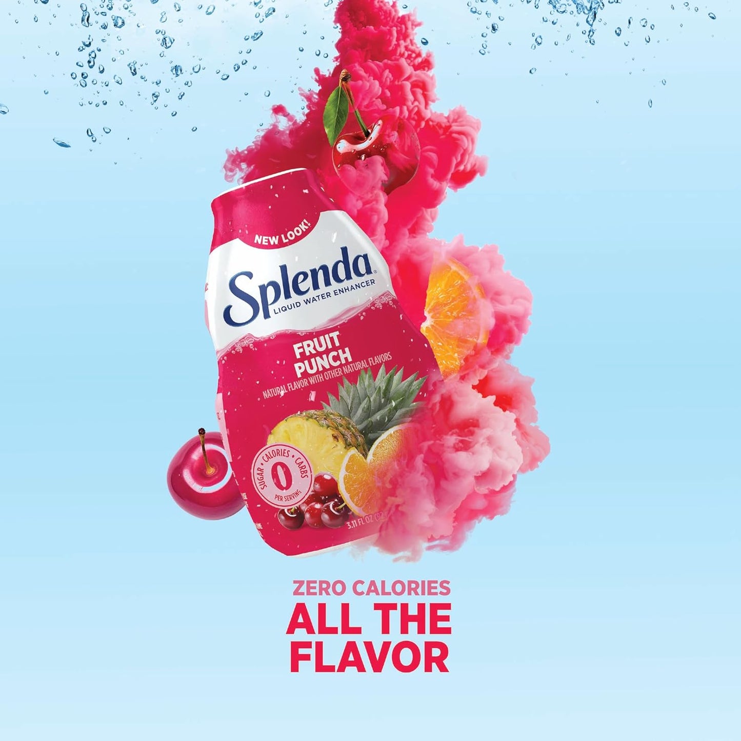 SPLENDA Liquid Water Enhancer Drops, Sugar Free, Zero Calorie, Natural Flavor, Concentrated Drink Mix, 3.11 Fl Oz Each Bottle (Fruit Punch, 2 Pack)