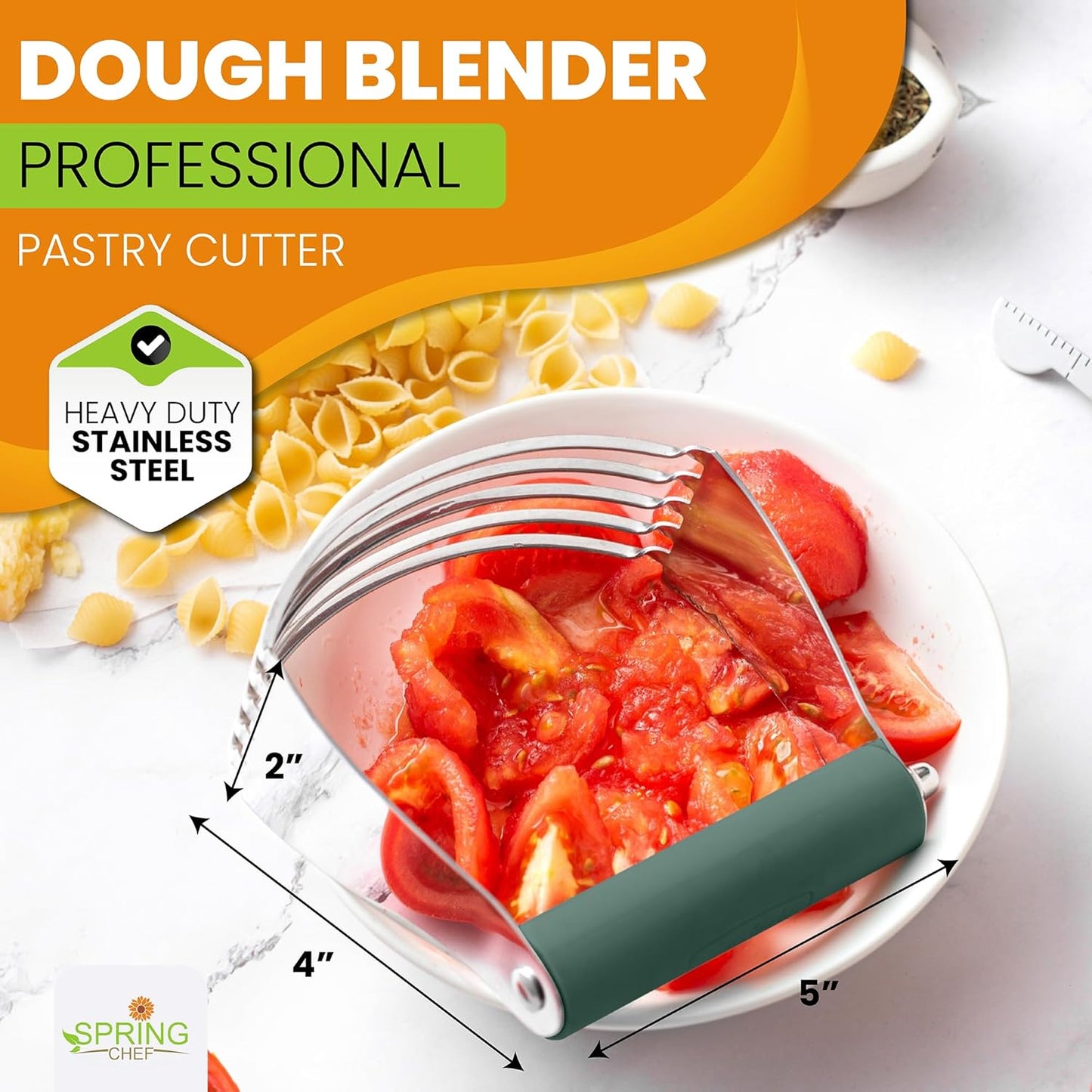 Spring Chef Large Dough Blender For Baking, Manual Dough Cutter Tool, Stainless Steel Puff Pastry Cutter Tool with Sharp Blades, Dishwasher Safe Pastry Blender for Easy Mixing - Pine Green