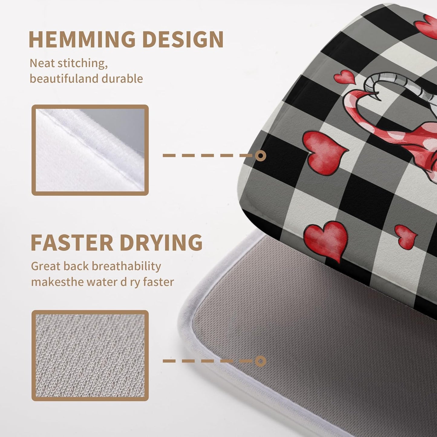 Valentine Gnome Hearts Dish Drying Mat Valentines Gnomes Dishes Dryer Mats for Kitchen Countertop 18x24 Inches Under Coffee Maker Drainer Matt Microfiber Large