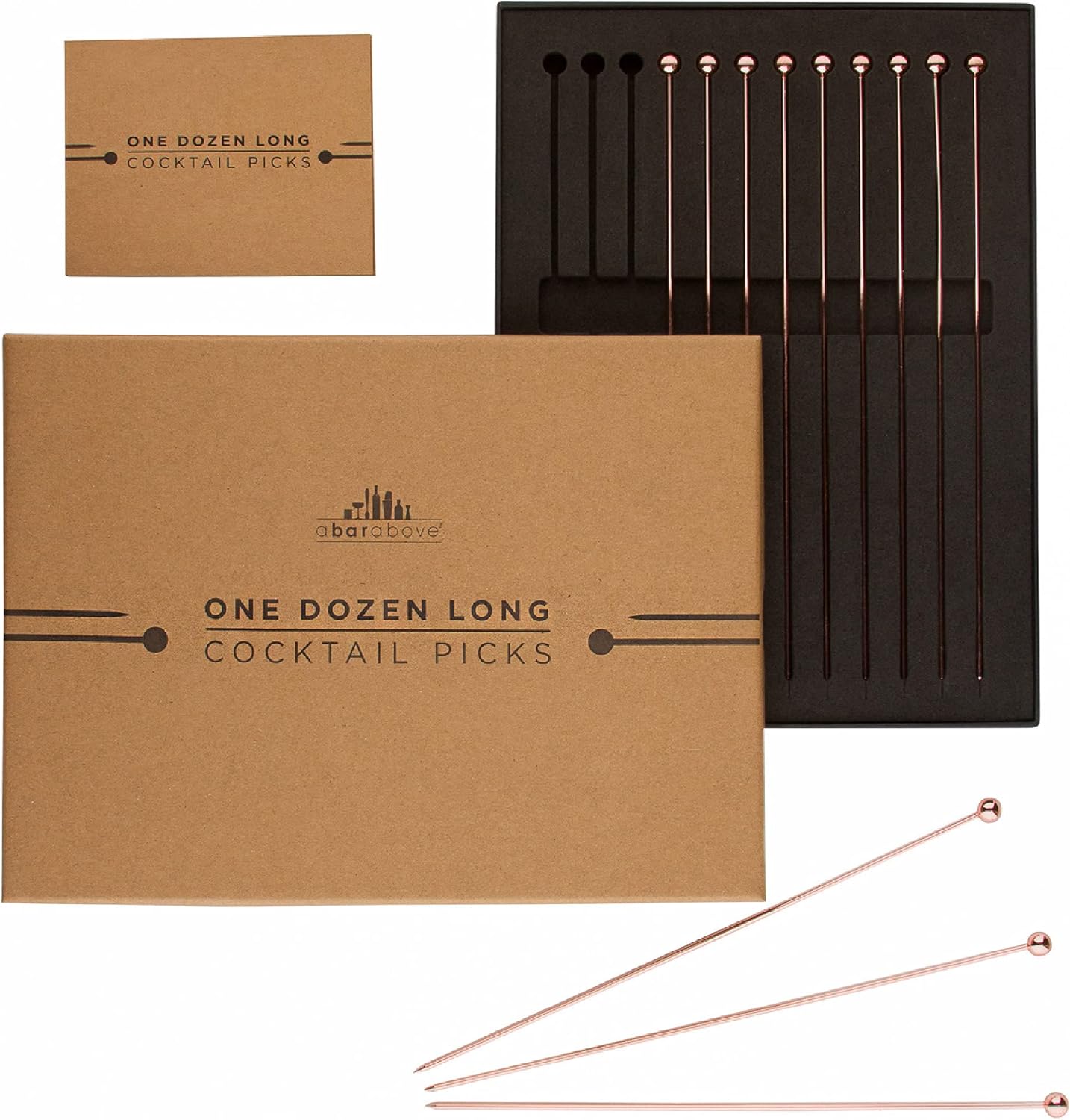 A Bar Above Antique Copper Cocktail Picks, 8 Inch Metal Garnish Sticks for Cocktails and Appetizers, Reusable Long Stir Sticks for Drinks, Bar Skewers for Olives, Shrimp, Fruit, and Garnishes