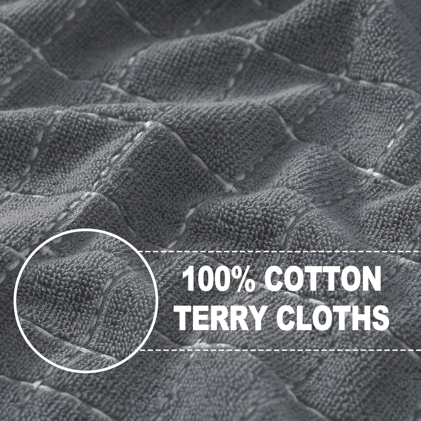 Homaxy 100% Cotton Terry Kitchen Towels(Grey, 13 x 28 inches), Checkered Designed, Soft and Super Absorbent Dish Towels, 8 Pack