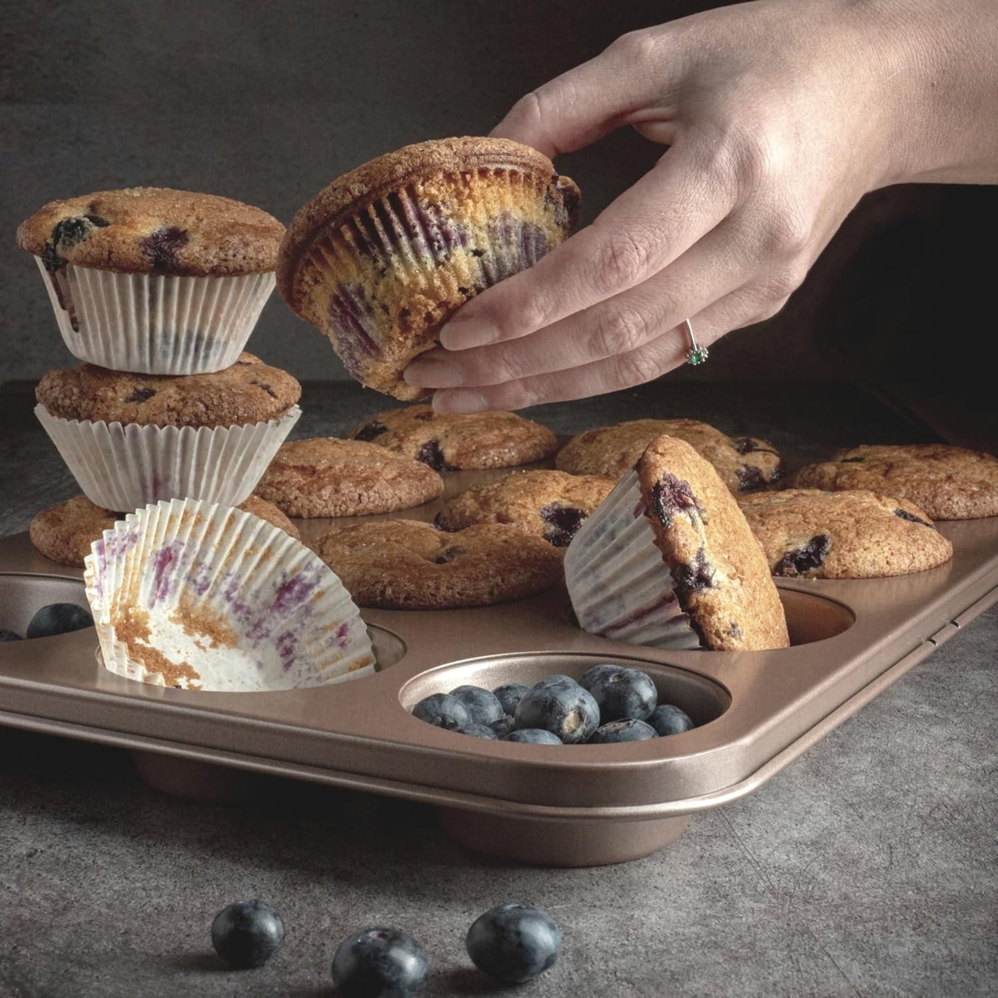 Non Toxic Nonstick 12 Cup Muffin Pan | PFOA BPA free Nontoxic Cupcake Tin | Best Non Stick Muffin Pans | Muffin tins | Cupcakes Tray | Carbon Steel Bakeware Mold Trays