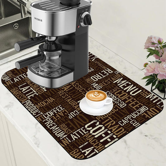 Vintage Coffee Cup Coffee Mat Absorbent Dish Drying Mat for Kitchen Counter Hide Stain Rubber Backed Drying Rack Pad Fit Under Espresso Machine Cafe Table Decoration, 11.8 x 19.7 Inch