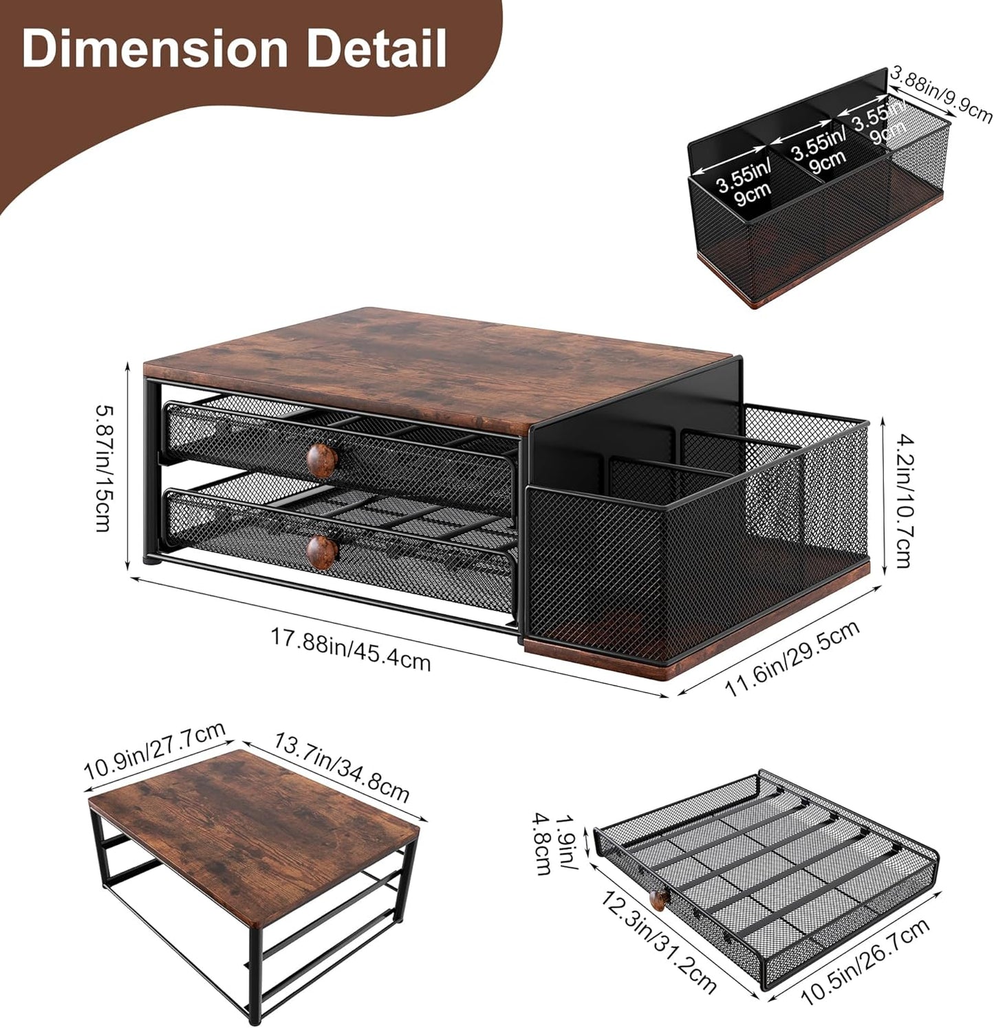 Coffee Bar Organizer, 60 Capacity K Cup Organizer for Countertop, 2 Tier Sliding Coffee Pod Storage Drawer with Disposable Cup & Lid Holder, Black