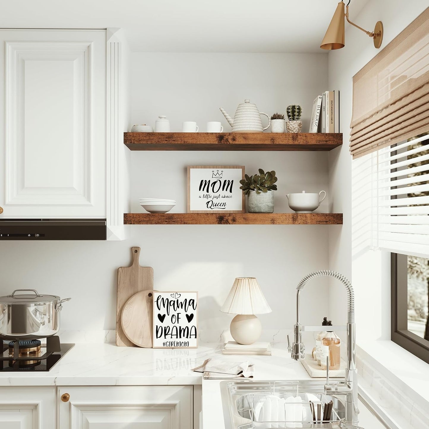 Vivelove Floating Shelves 10 inches Deep, Long 36 x 10 x 1.8 Wall Shelves for Bedroom, Living Room, Kitchen, Office, Bathroom Farmhouse Shelf Home Decor with Invisible Bracket, Rustic Brown