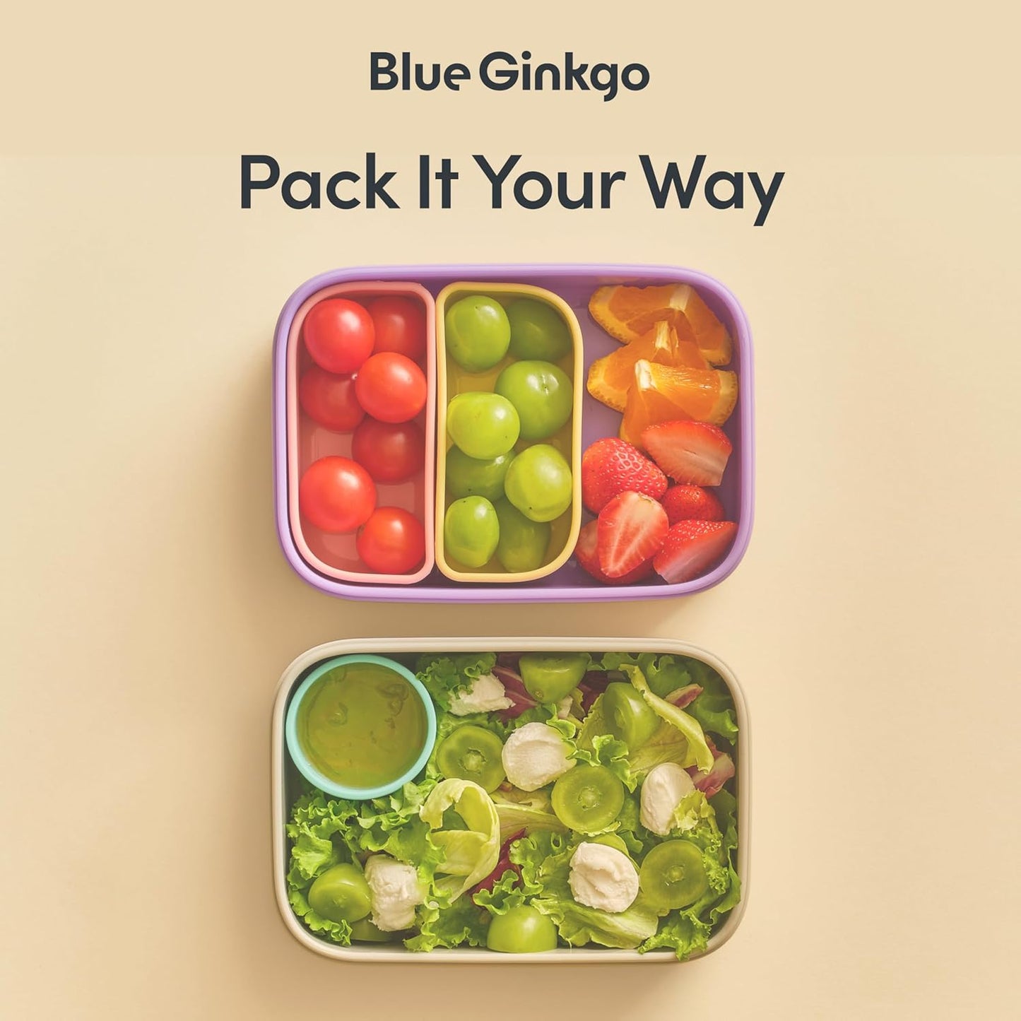BLUE GINKGO Silicone Lunch Box Set – Durable Heavy-Duty Silicone Bento Box, Microwave, Freezer, Dishwasher Safe – Airtight, BPA Free (Made in Korea, Grey)