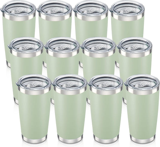 20 oz Tumbler with Lid Stainless Steel Insulated Tumblers Bulk Double Wall Vacuum Cups Powder Coated Travel Mug Keep Drinks Cold and Hot, Sagebrush Green, 12 Pack