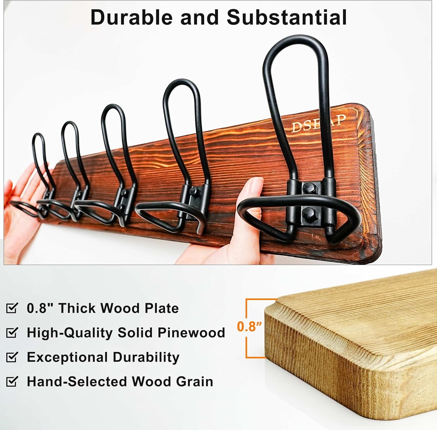 Dseap Coat Rack Wall Mounted - Heavy Duty Farmhouse Rustic Wall Coat Hanger With 5 Wire Hooks for Clothes Hat Jacket Towel, RusticWire, G25A, Weathered Brown & Black