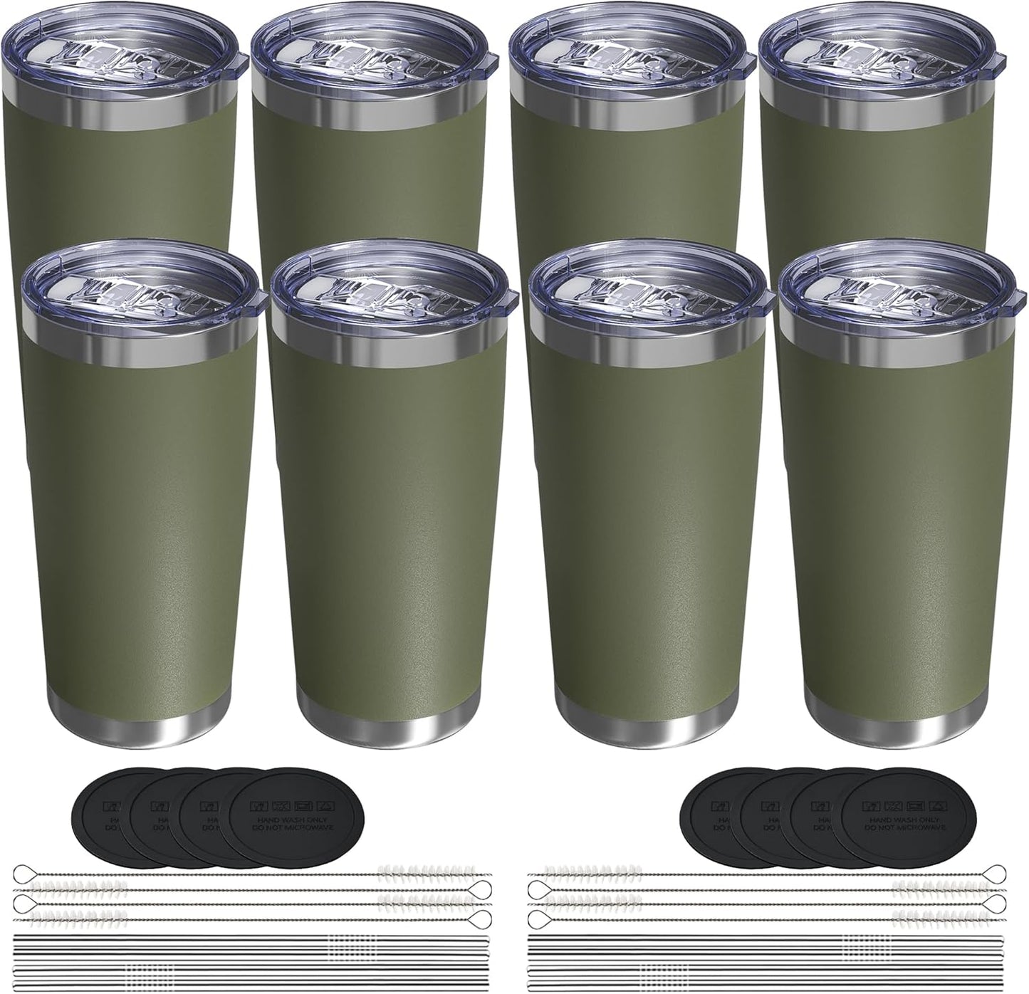 Travel Coffee Tumbler 20oz, 8 Pack Leakproof Travel Coffee Mug with Lid and Straw, Stainless Steel Double Wall Vacuum Insulated Tumbler for Hot/Iced Drinks (Textured Matte, Army Green)