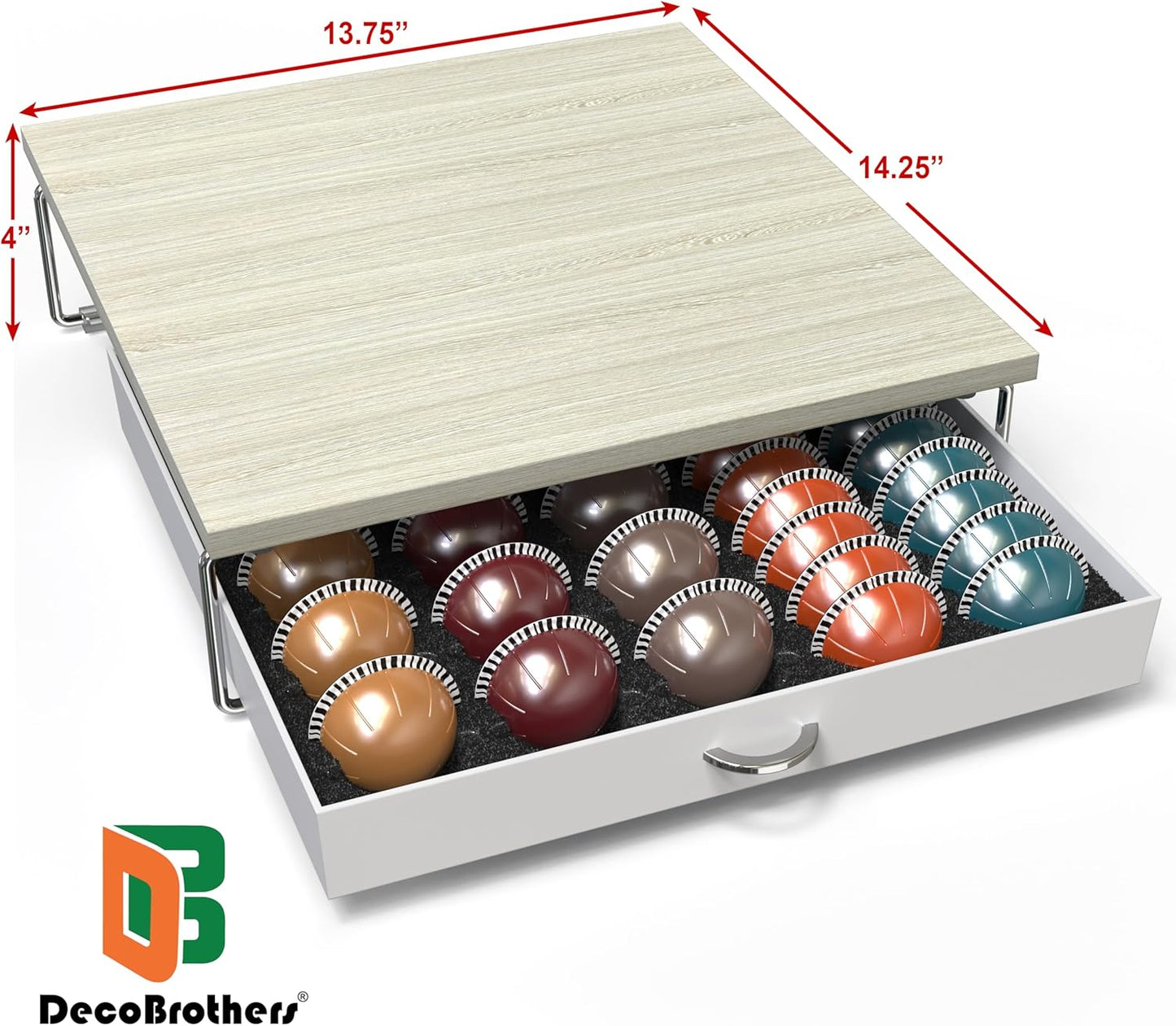 DecoBrothers Supreme Vertuoline Drawer, Holds with 30 Big or 60 Small Vertuoline Pods, Maple
