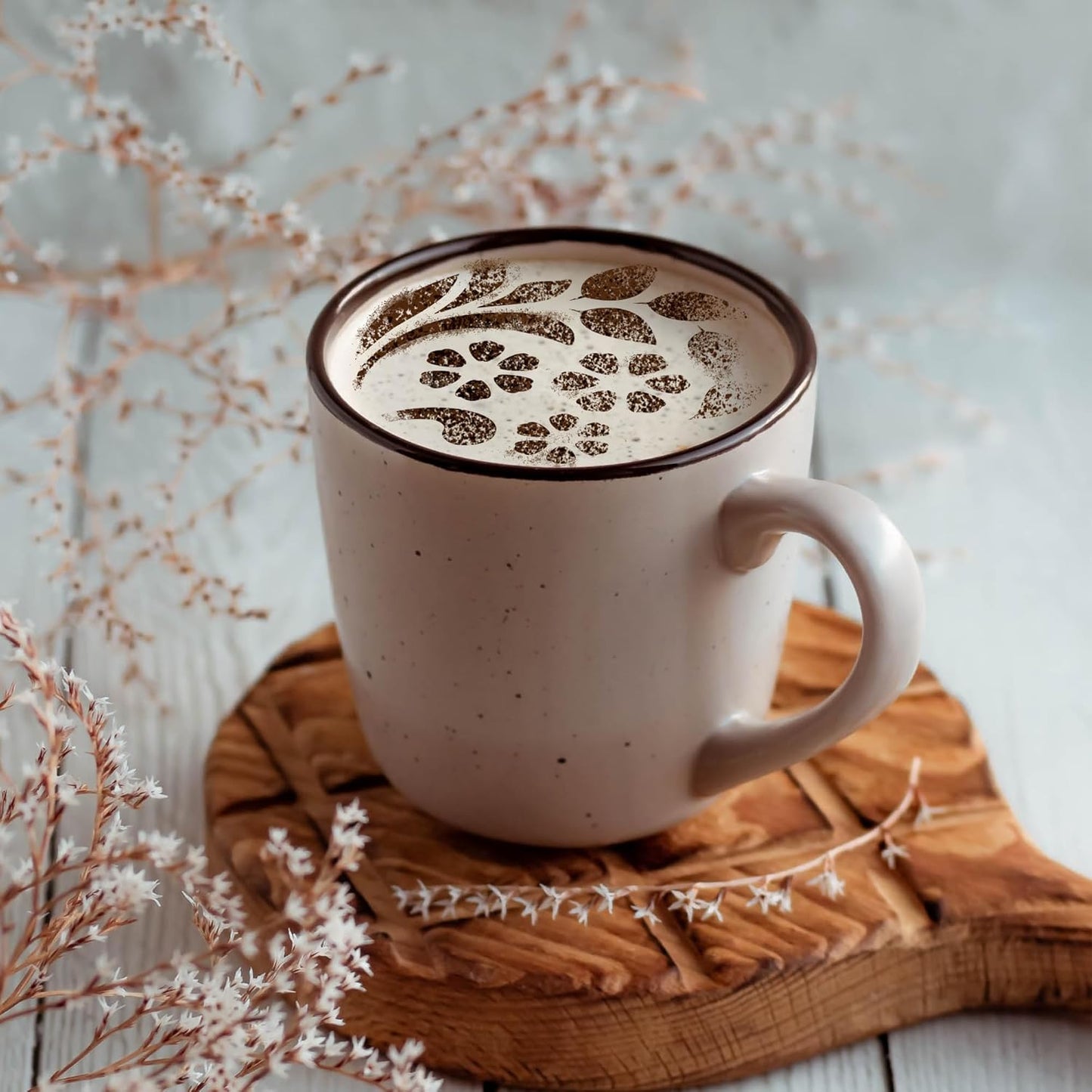 NAKLEO Coffee Stencils and Cookies Decoration 14Pcs 2.8”x2.8” and 4.3”x4.3”, Reusable Plastic Baking Templates, Ornament Pattern Decor, Barista DIY Art Craft, Capuccino Latte Chocolate Cake Biscuit