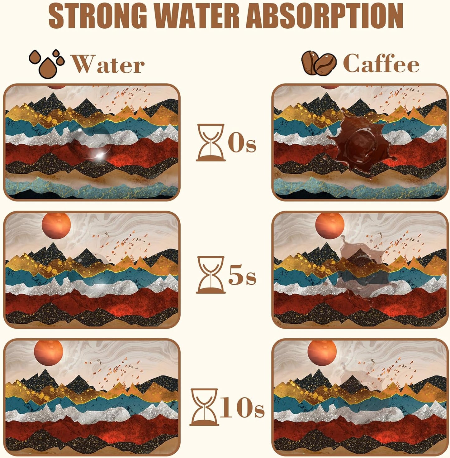 Abstract Golden Mountains Coffee Mat Absorbent Dish Drying Mat for Kitchen Counter Hide Stain Rubber Backed Coffee Bar Accessories Fit Under Espresso Machine Dish Drainer, 15.7 x 23.6 Inch
