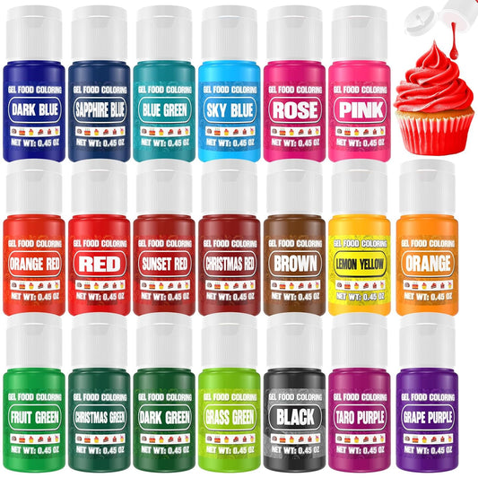 Gel Food Coloring - 20 Colors Gel Food Dye Set, Flavorless Vibrant Edible Concentrated Coloring for Baking, Cake, Cookie, Fondant, Icing, Macaron, Frosting - 0.45 Fl.Oz Bottles