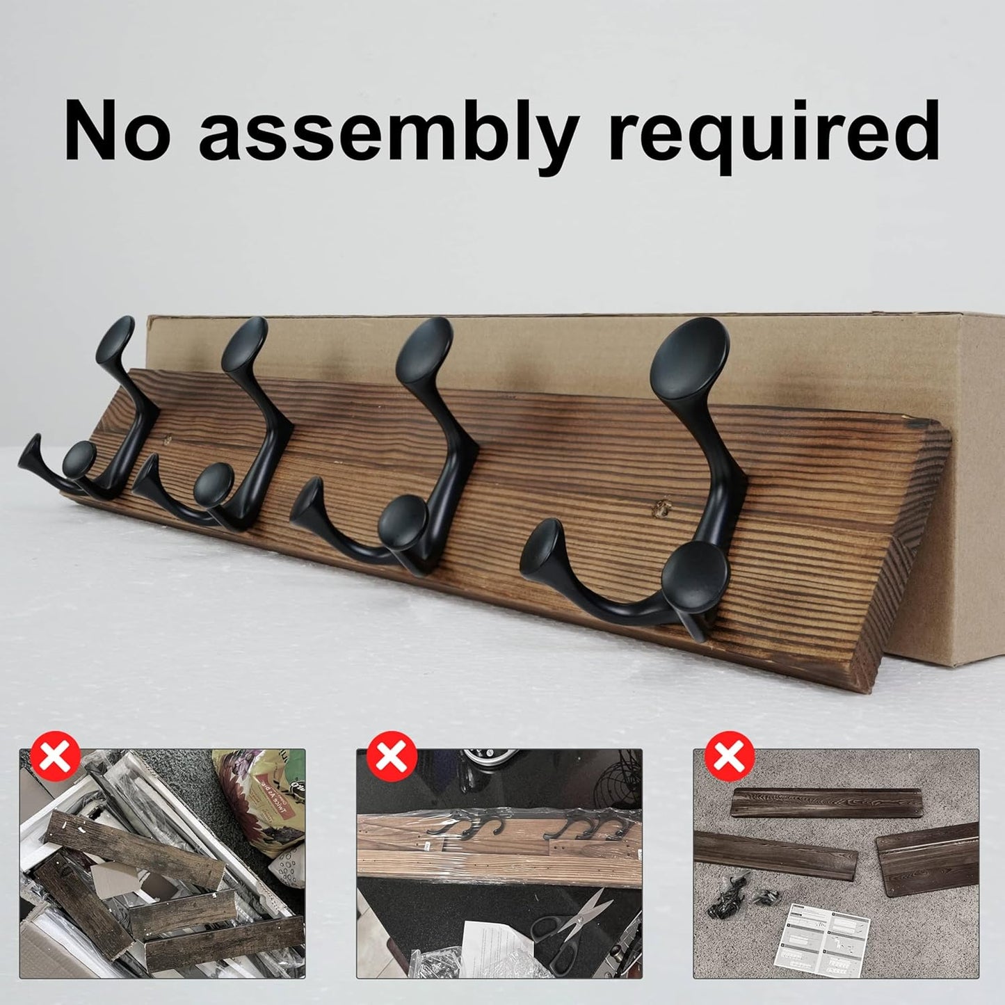 SKOLOO 24-Inch Wood Coat Rack Wall Mount with 4 Triple Hooks - Ideal for Family Entrances, Classrooms, and Pet Supplies Storage - Perfect Coat Hooks for Wall,Charred Golden Brown