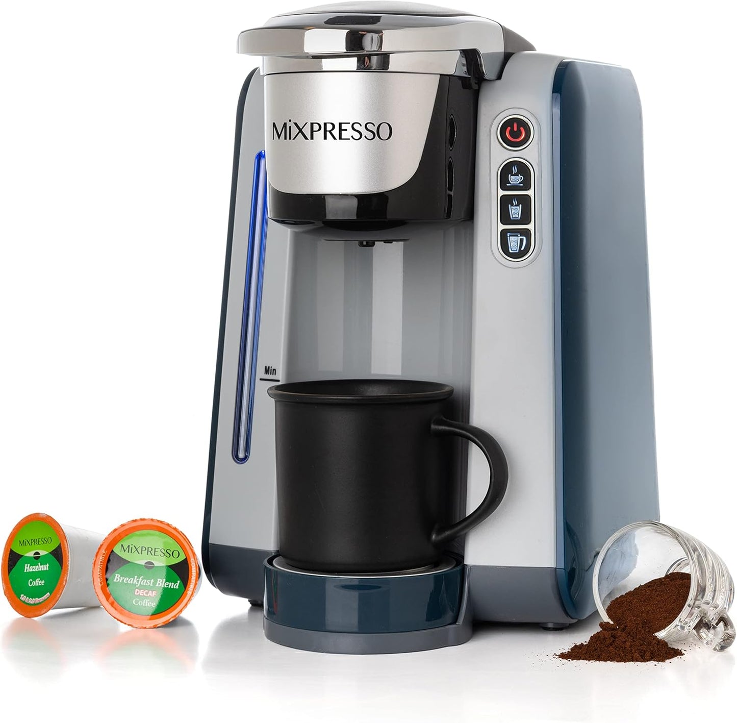 Mixpresso Single Serve Coffee Brewer K-Cup Pods Compatible & Ground coffee, Single Serve K-Cup Coffee Maker With 4 Brew Sizes 45oz, Quick Brewing with Auto Shut-Off, Rapid Brew Technology