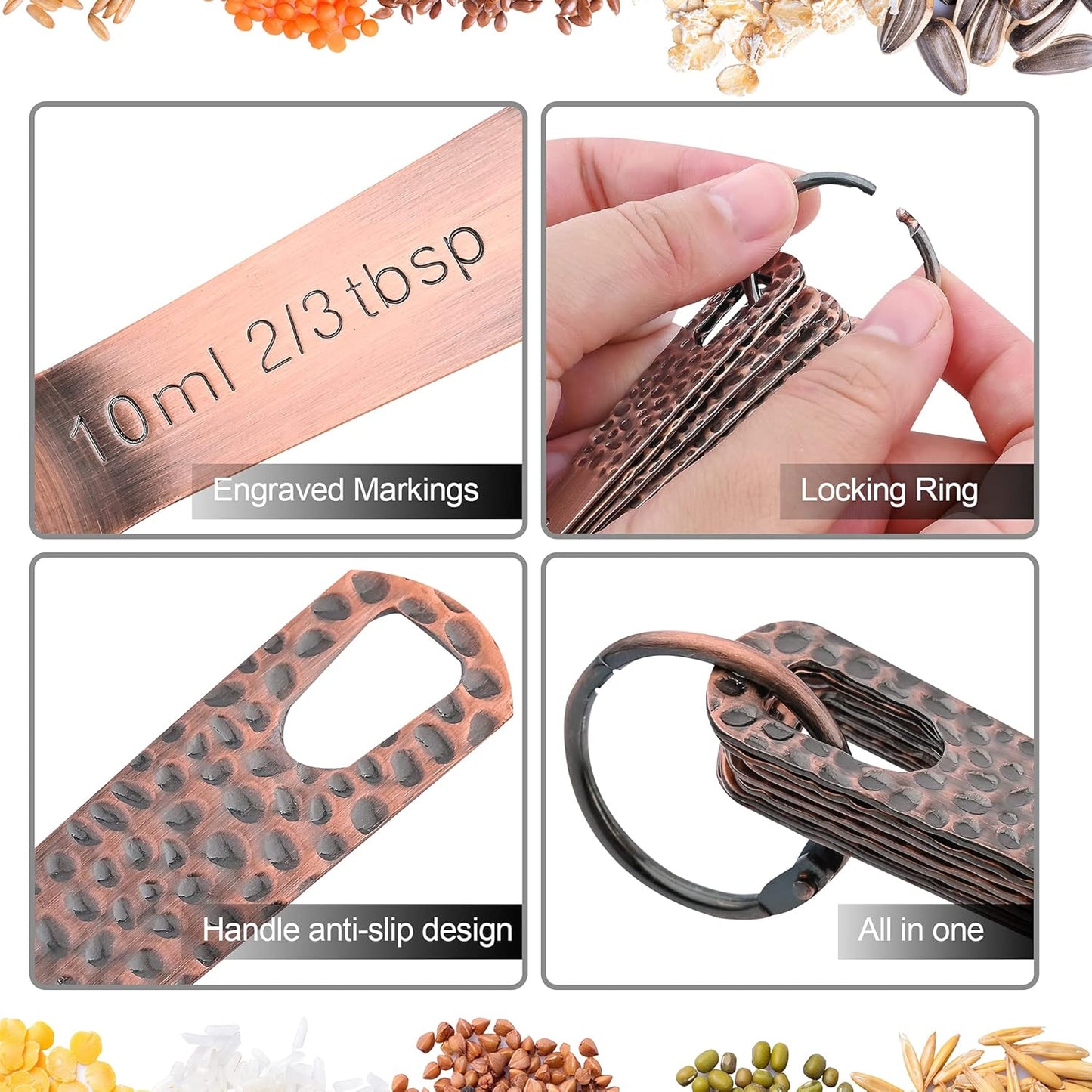 Copper Measuring Cups and Spoons Set 13, Stainless Steel Measuring Cups and Spoons Set for Baking and Kitchen, Metal Metric & US Measuring Set