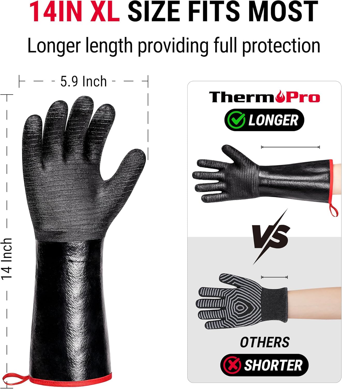 ThermoPro 932°F Heat Resistant BBQ Gloves, 14" Waterproof Oven & Grill Gloves, Oil & Slip-Resistant Neoprene Heat Gloves for BBQ, Fire Pit, Rotisserie, Smoker Accessories Gifts for Men and Women