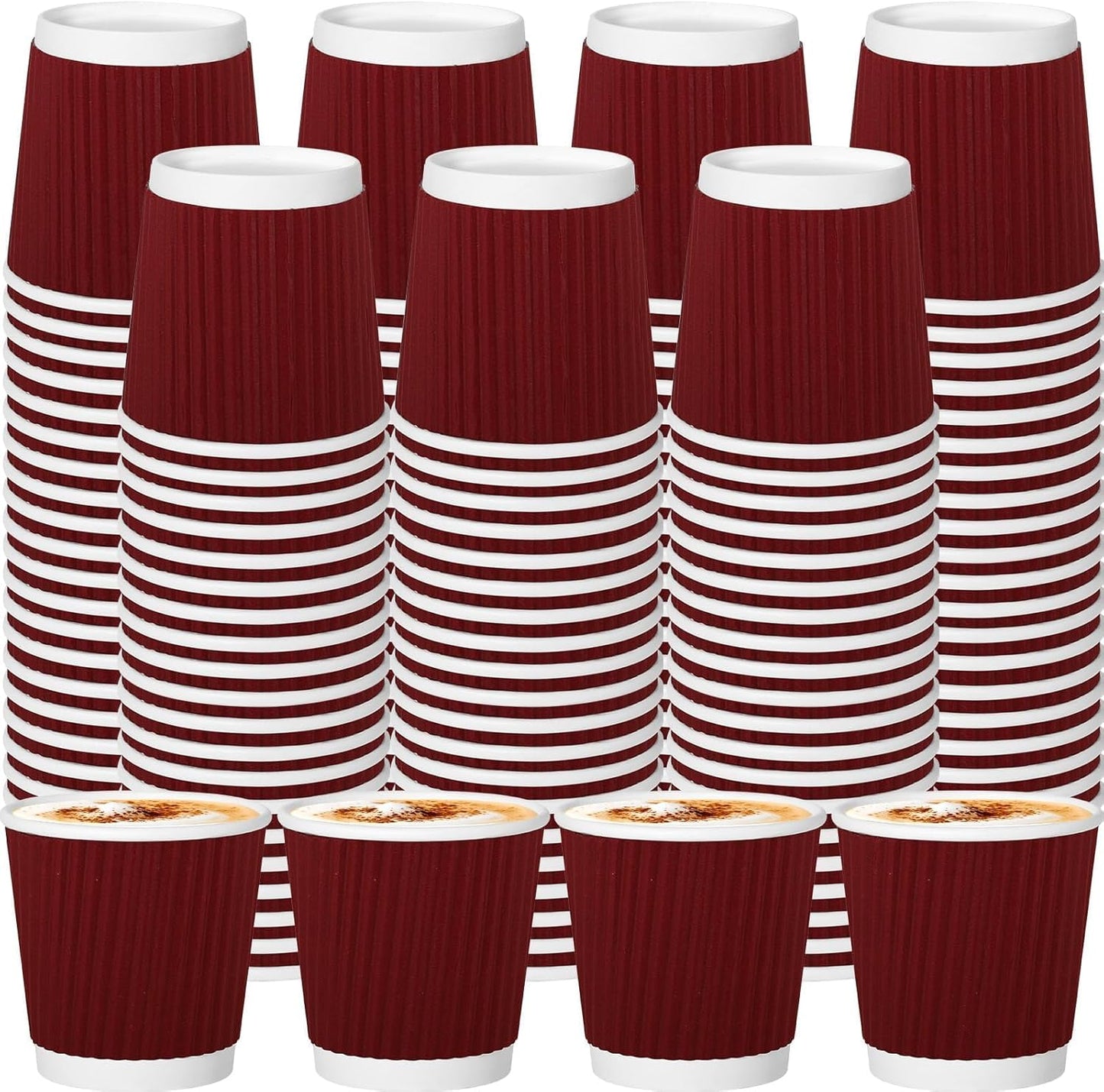 120 Pack Paper Espresso Coffee Cups, 4 oz Disposable Coffee Cups,Corrugated Insulated Ripple Wall, Paper Ripple Cup for Coffee, Hot Chocolate and Hot Tea Drinks -Red
