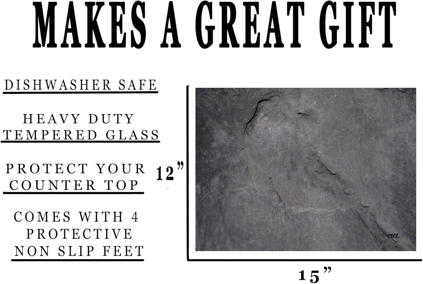 Rogue River Tactical Dark Gray Stone Textured Marble Art Kitchen Glass Cutting Board Modern Decorative Gift Abstract Wavy Contrast Design