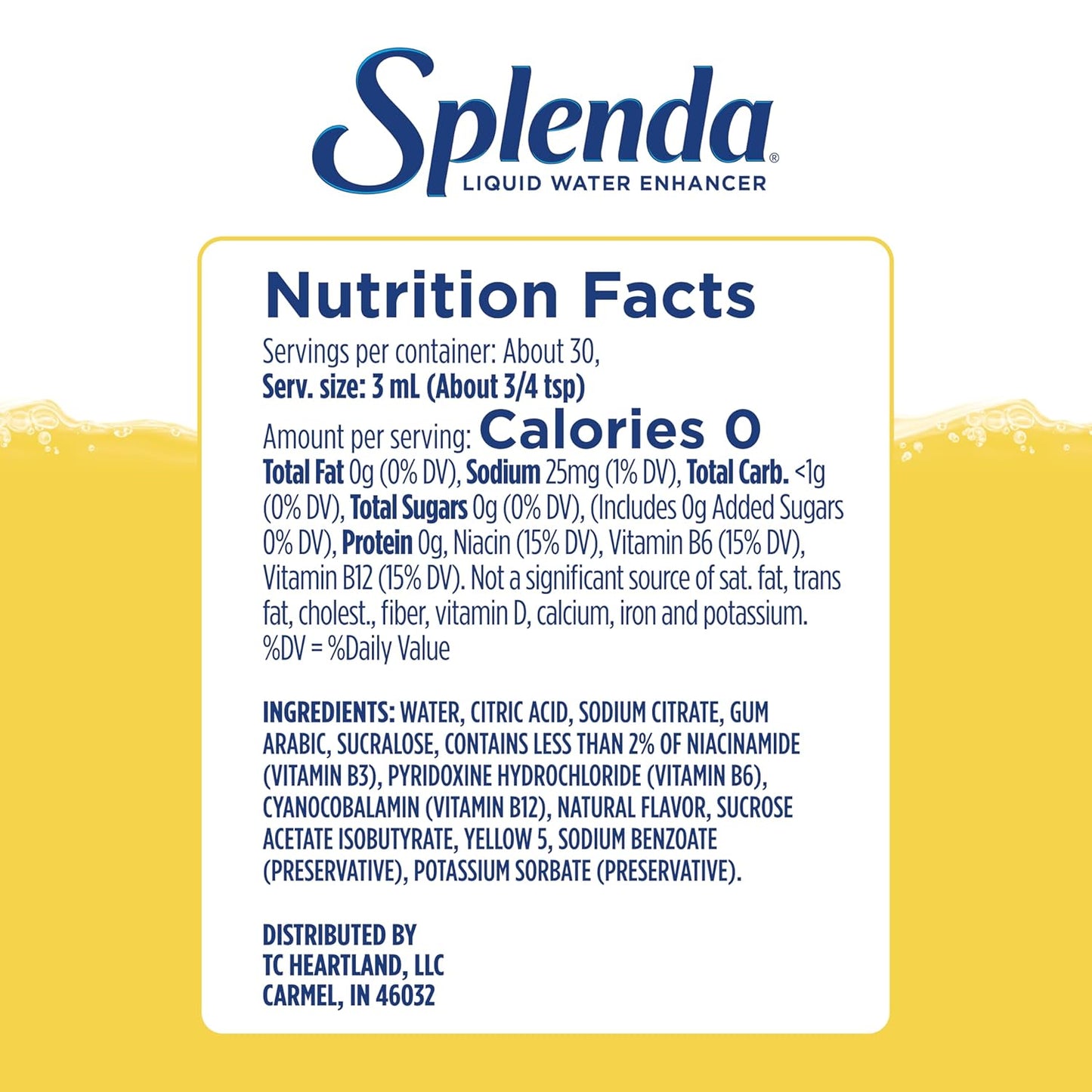SPLENDA Liquid Water Enhancer Drops, Sugar Free, Zero Calorie, Natural Flavor, Concentrated Drink Mix, 3.11 Fl Oz Each Bottle (Lemonade, 1 Pack)