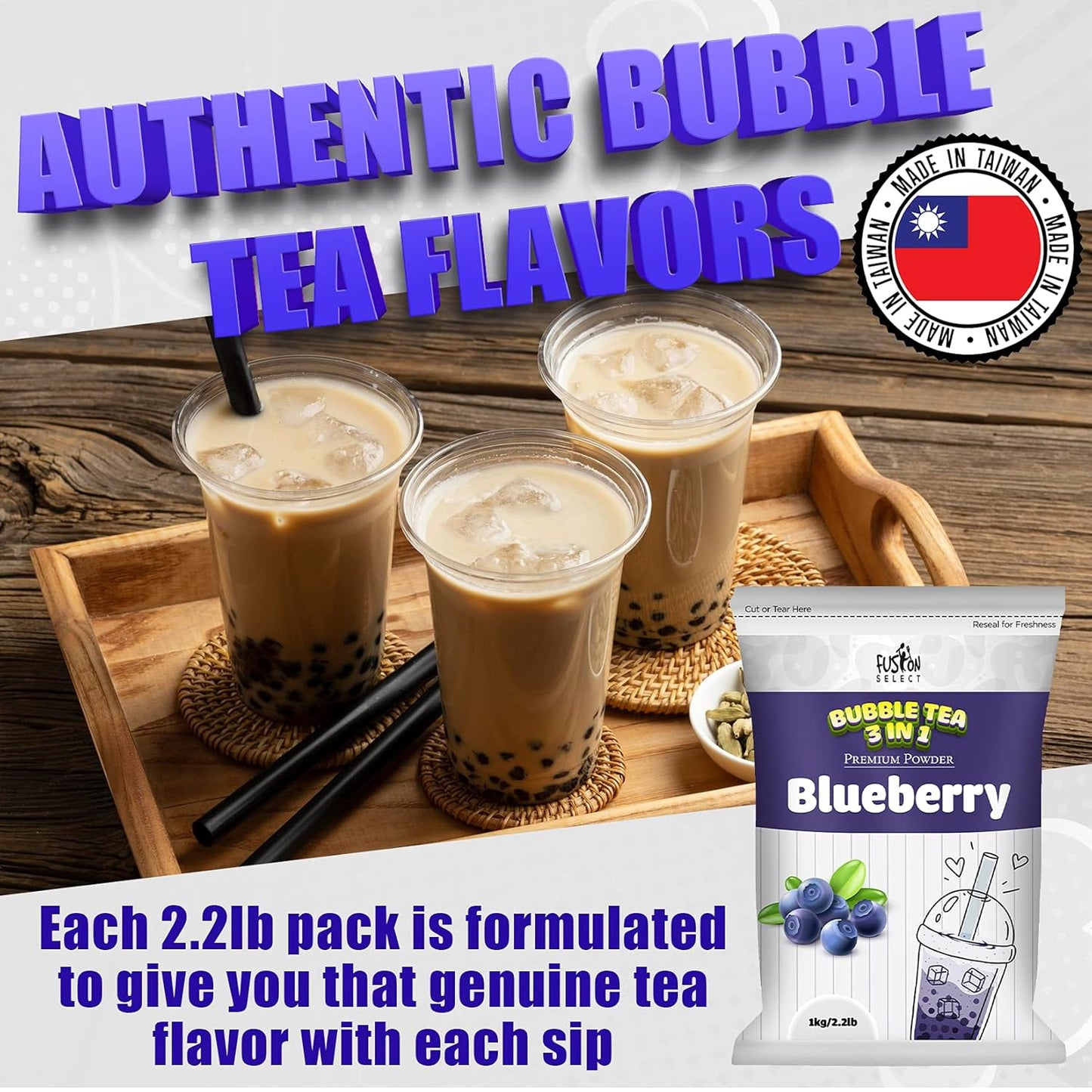 Fusion Select 2.2lb Boba Milk Tea Flavored-3-in-1 Drink Powder with Cream & Sugar - Instant Pre-Mixed Beverage for Hot or Cold Blends or Yummy Frappes