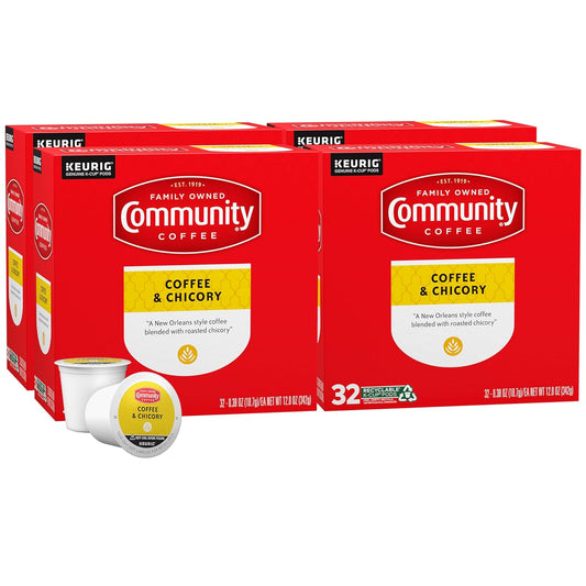 Community Coffee and Chicory, Medium-Dark Roast, Single-Serve Keurig K-Cup Pods, 32 Count (Pack of 4)