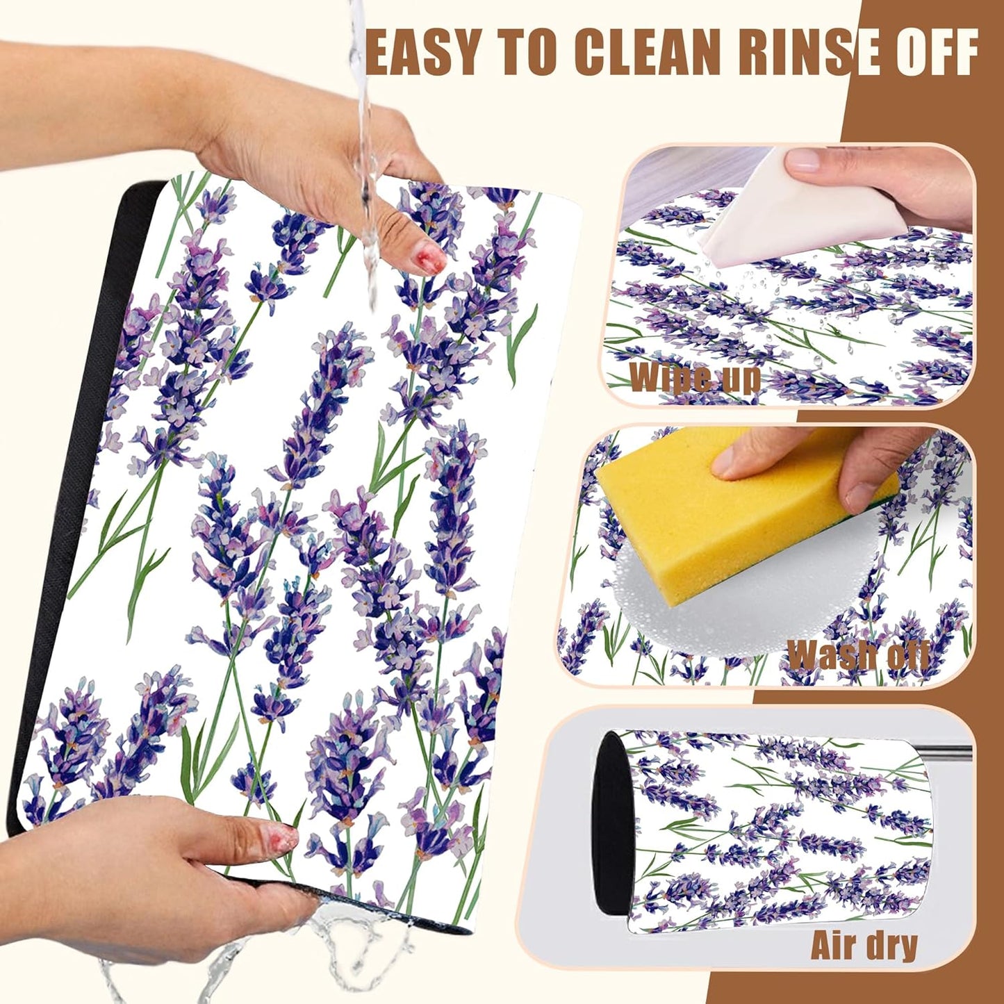 Dish Drying Mat Lavender Flowers Coffee Bar Mat for Countertop Absorbent Rubber Backed Hide Stain Dish Drainer Rack Pad Coffee Maker Espresso Machine Dining Room Decoration 15.7 x 23.6 Inch
