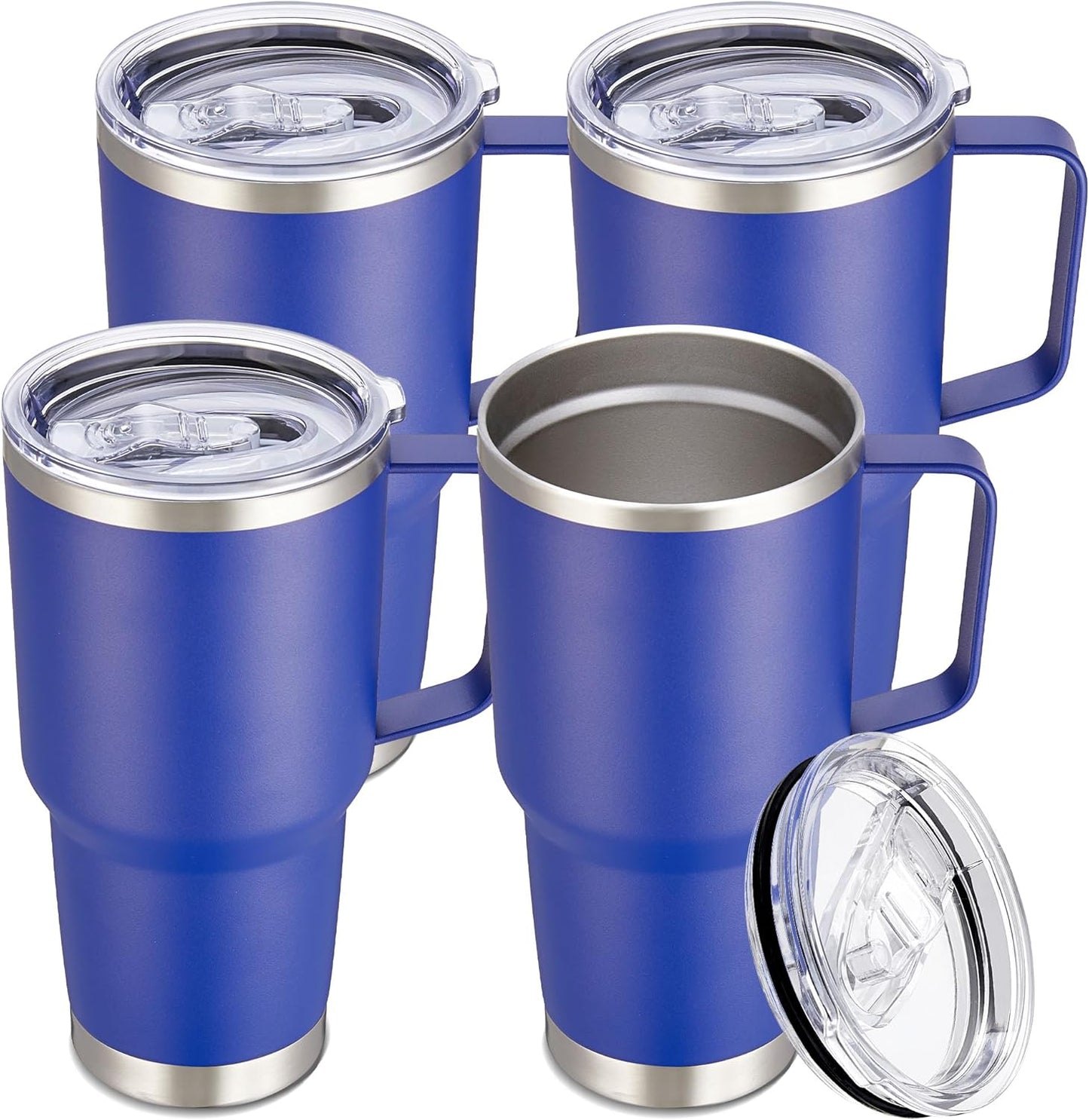 30 oz Tumbler with Handle and Lid, Stainless Steel Tumblers Bulk Double Wall Vacuum Insulated Travel Mug Leak Proof Cup Keep Drinks Cold and Hot Blue, 4 Pack