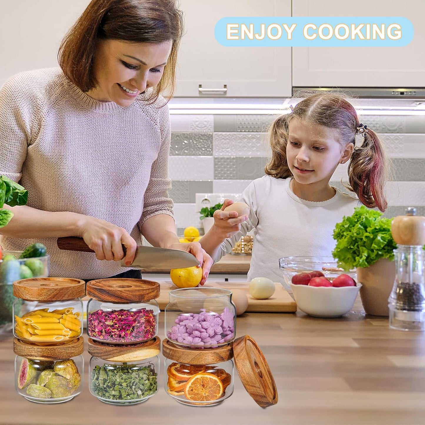 Glass Spice Jar Coffee Sugar Container Airtight Glass Jar Food Storage Canisters Bottle for Kitchen Seasoning Tea Herb Overnight Oats Bar Parfait Snacks (6 * 250ml(8.4oz))