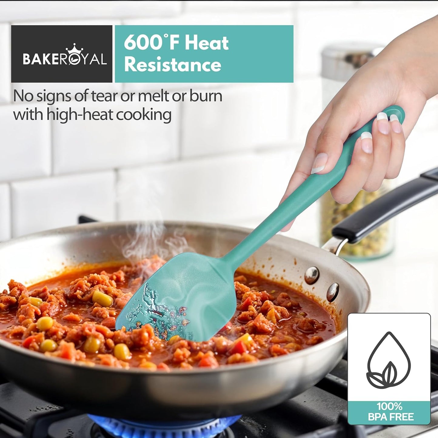 Silicone Spatula Set - 4-Piece Rubber Spatulas Silicone Heat Resistant 600°F for Everyday Task - Seamless Design Kitchen Spatulas for Nonstick Cookware - Aqua