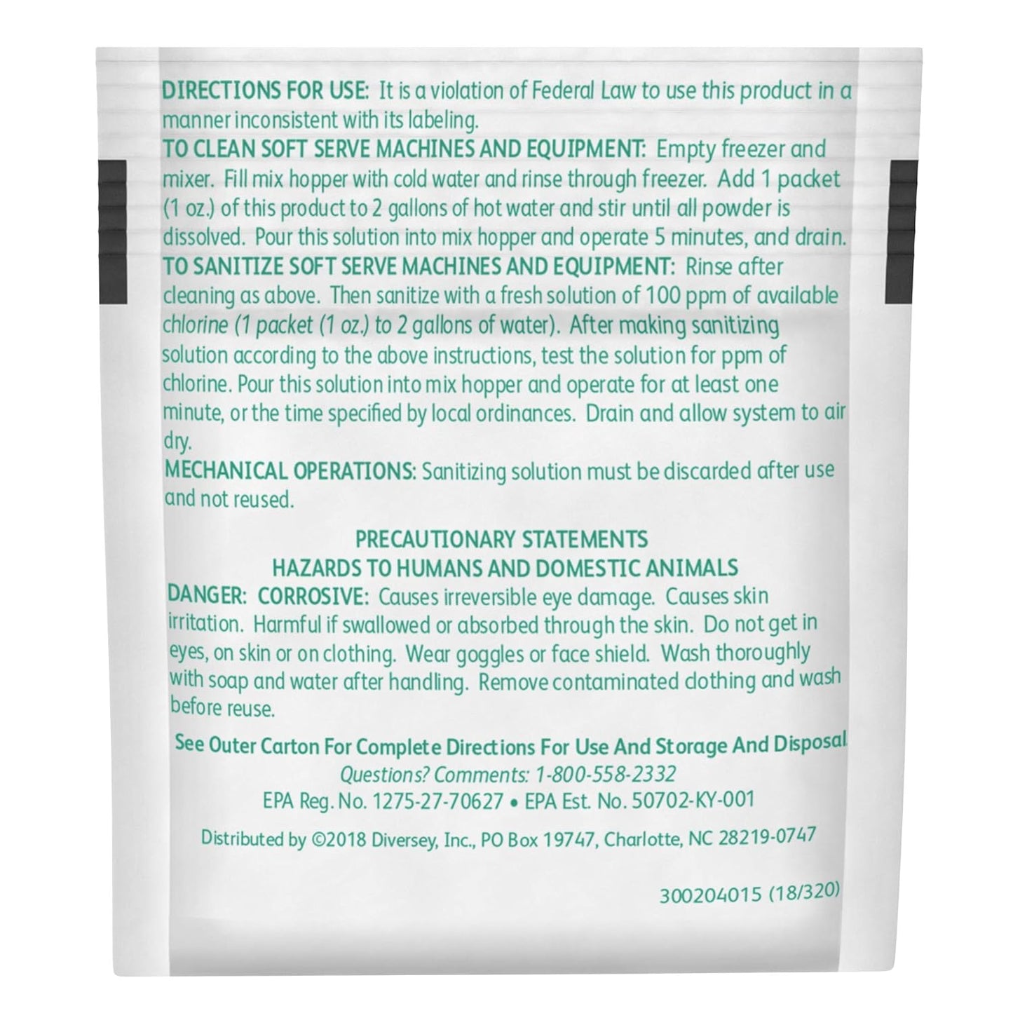 Diversey 90234 Sani-Sure Soft Serve Sanitizer & Cleaner, for Shake, Slush, Yogurt Machines & Food Service Equipment, Powder, 1-Ounce Packet