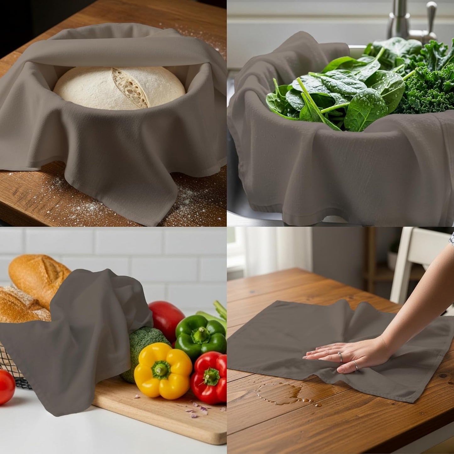 LITO LINEN AND TOWEL Flour Sack Towels Charcoal (Charcoal, 18"x28"-Pack of 6)