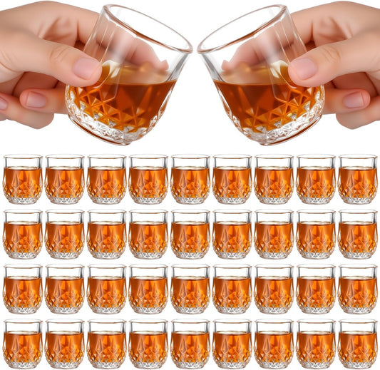 Meanplan 2.7oz Mini Shot Glasses Set Tasting Glasses Heavy Base Clear Shot Cup Cute Cordial Mini Wine Cups for Serving Whiskey, Wine, Juice (36 Pieces)